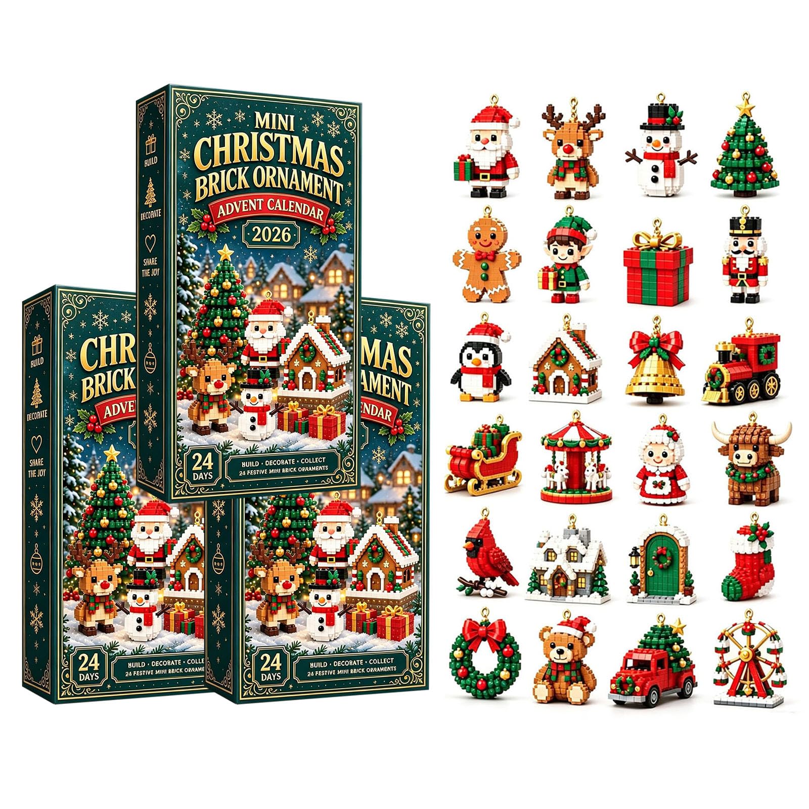 Calendario dell'Avvento 24 Giorni Mini Blocchi Ornamento