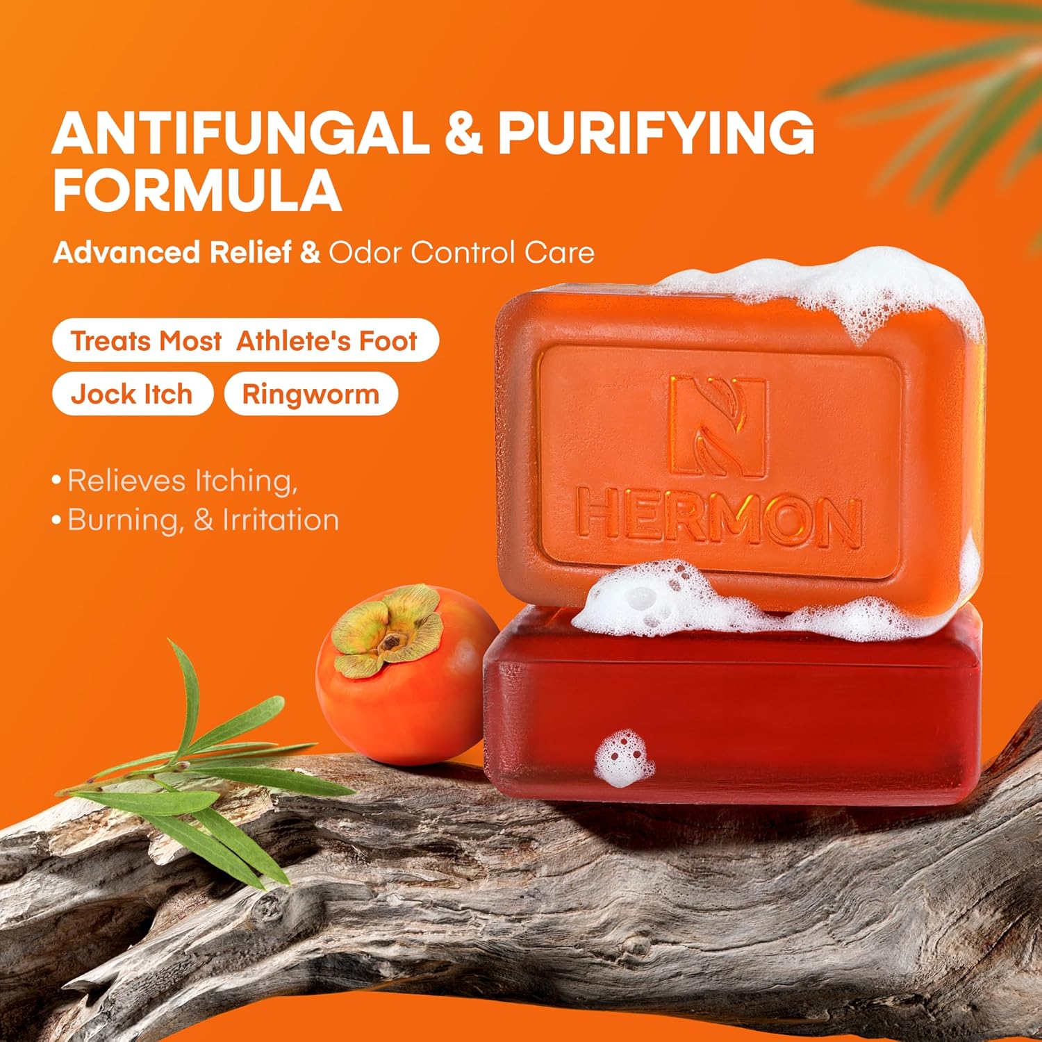 Hermon Antifungal Soap Bar: Antifungal Soap Treatment for Ringworm, Jock Itch & Athlete’s Foot with Tea Tree Oil – Medicated Anti Fungal Tea Tree Bar for Skin Fungus - 16oz / 4Bars
