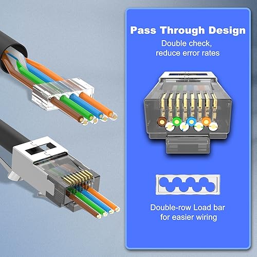 Miniatura 5 de VCELINK Conector CAT6A, conectores RJ45 que pasan a través de CAT6A CAT7 blindados, paquete de 30 unidades con certificación UL, chapado en oro de