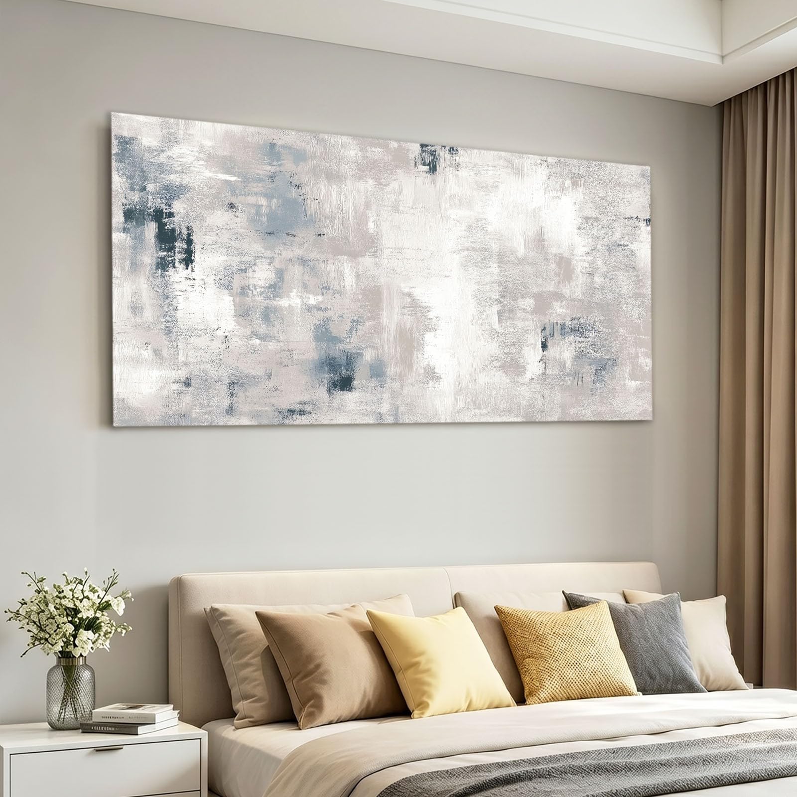 Obraz na płótnie, 140 x 70 cm, abstrakcyjny, nowoczesny, do sypialni, łazienki, szary gradient, pociągnięcia pędzlem - dekoracja ścienna do salonu