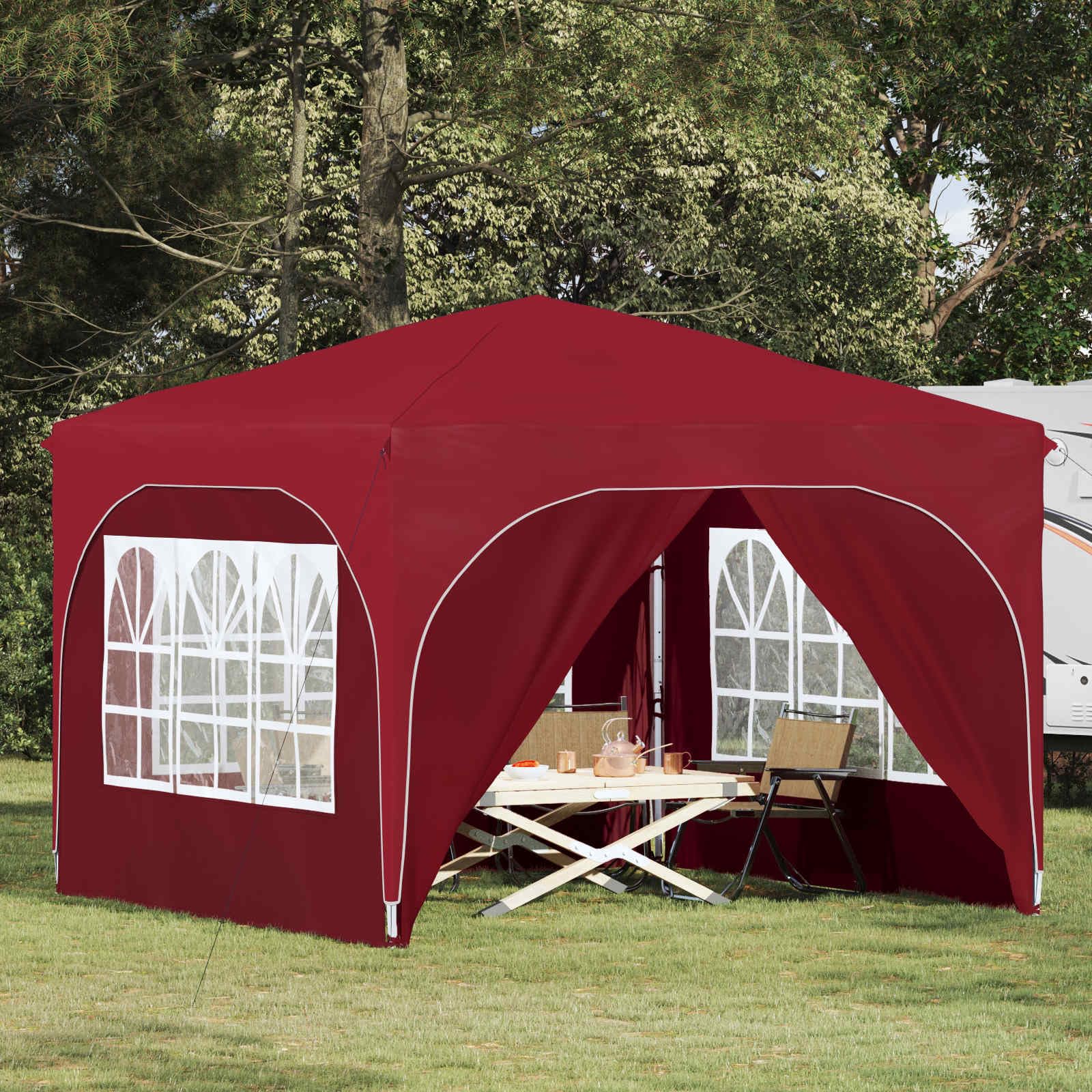 Namiot imprezowy Pop-up, bordowy, 290 x 290 x 245 cm, składany, z 4 ścianami bocznymi, ochrona przed promieniowaniem UV i deszczem, z tkaniny Oxford 210D, do ogrodu, na taras, kemping