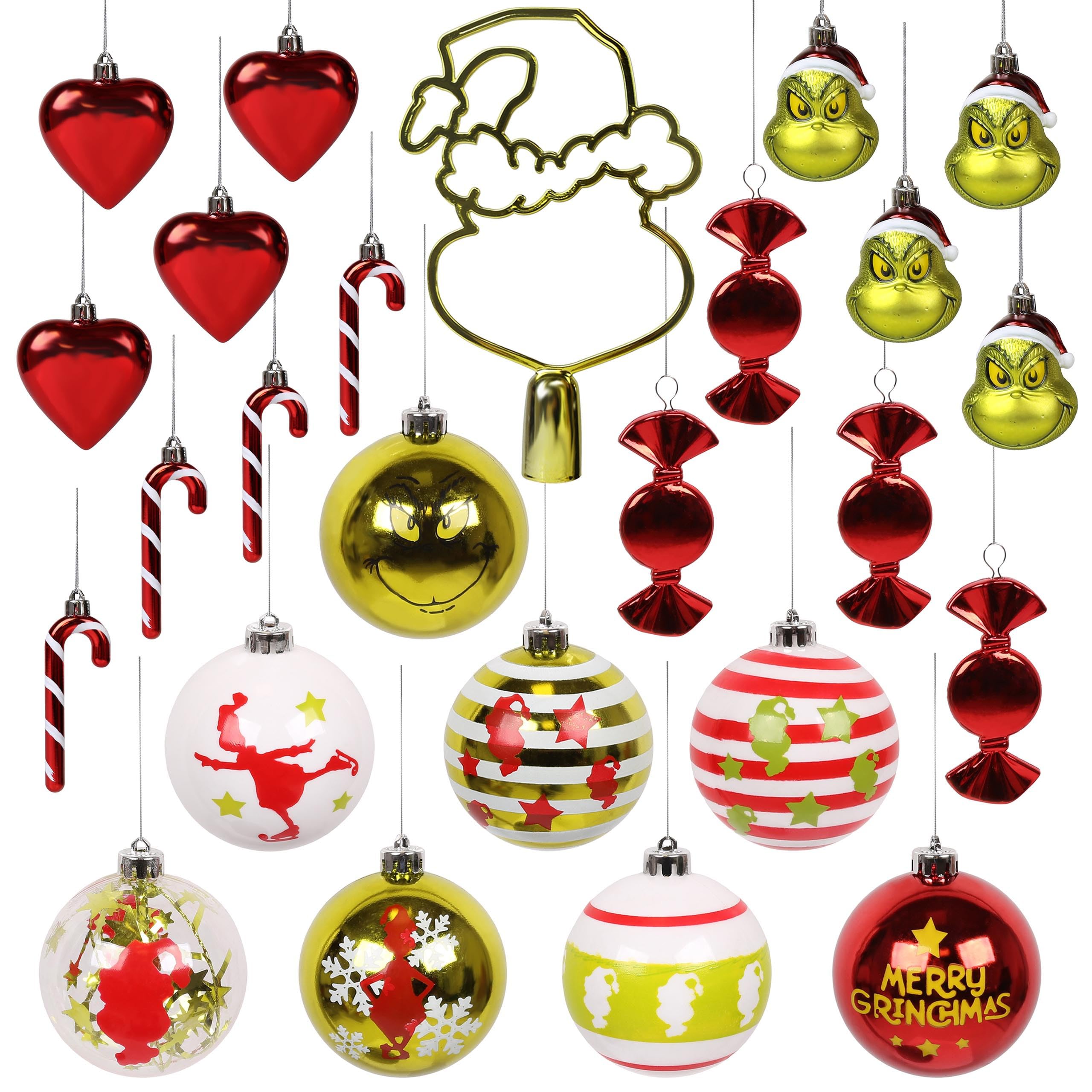 sarcia.eu Der Grinch Weihnachtskugelset, Christbaumschmuck, aus Kunststoff 25 Stück Einheitsgröße Küche, Haushalt & Wohnen