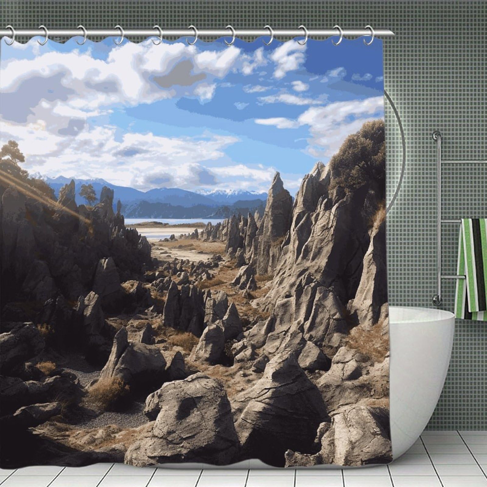 FekiLoot Rocks Scenic Shower Curtain Minimalist Thick Bathroom Curtain Washable Modern Bathroom Shower Curtain Heavy Duty Waterproof Cloth Bath Curtain with Hooks 70.8"x70.8"