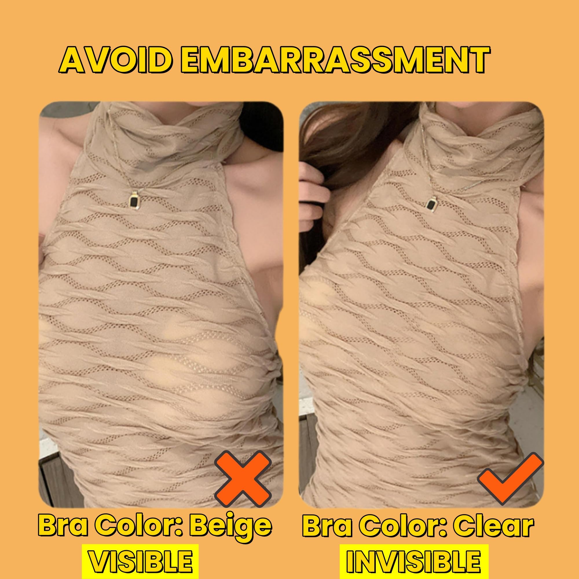 Nimiah Soutien-gorge adhésif invisible en silicone push-up - Soutien-gorge transparent auto-adhésif pour femme - Dos nu et haut