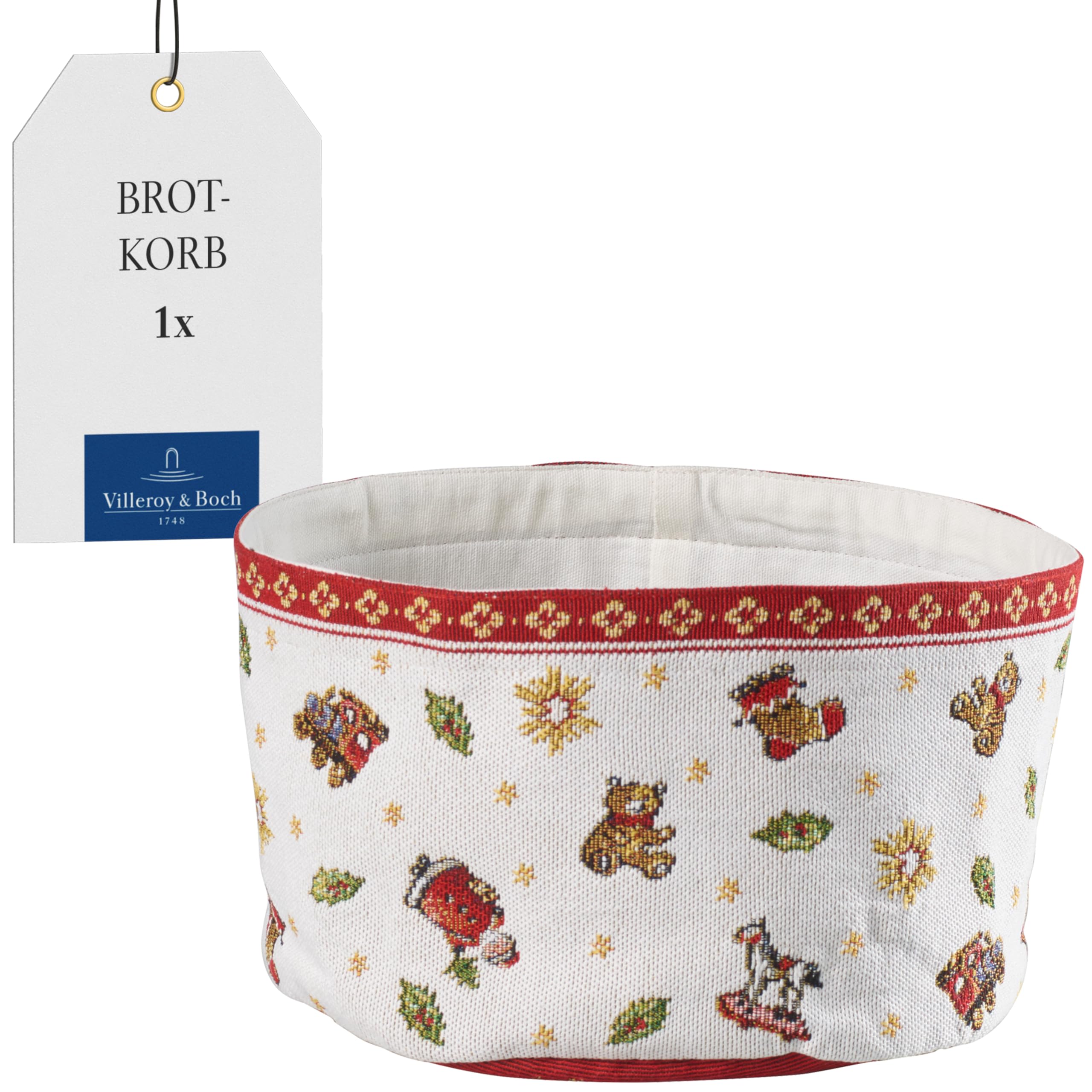 Villeroy & Boch - Toy's Delight Gobelin Brotkorb 24 cm Rot und Weiß, Präsentkorb, Brötchenkorb, Korb für Brot, Gebäck oder Brötchen, Xmas, Weihnachten, Baumwolle, Polyester