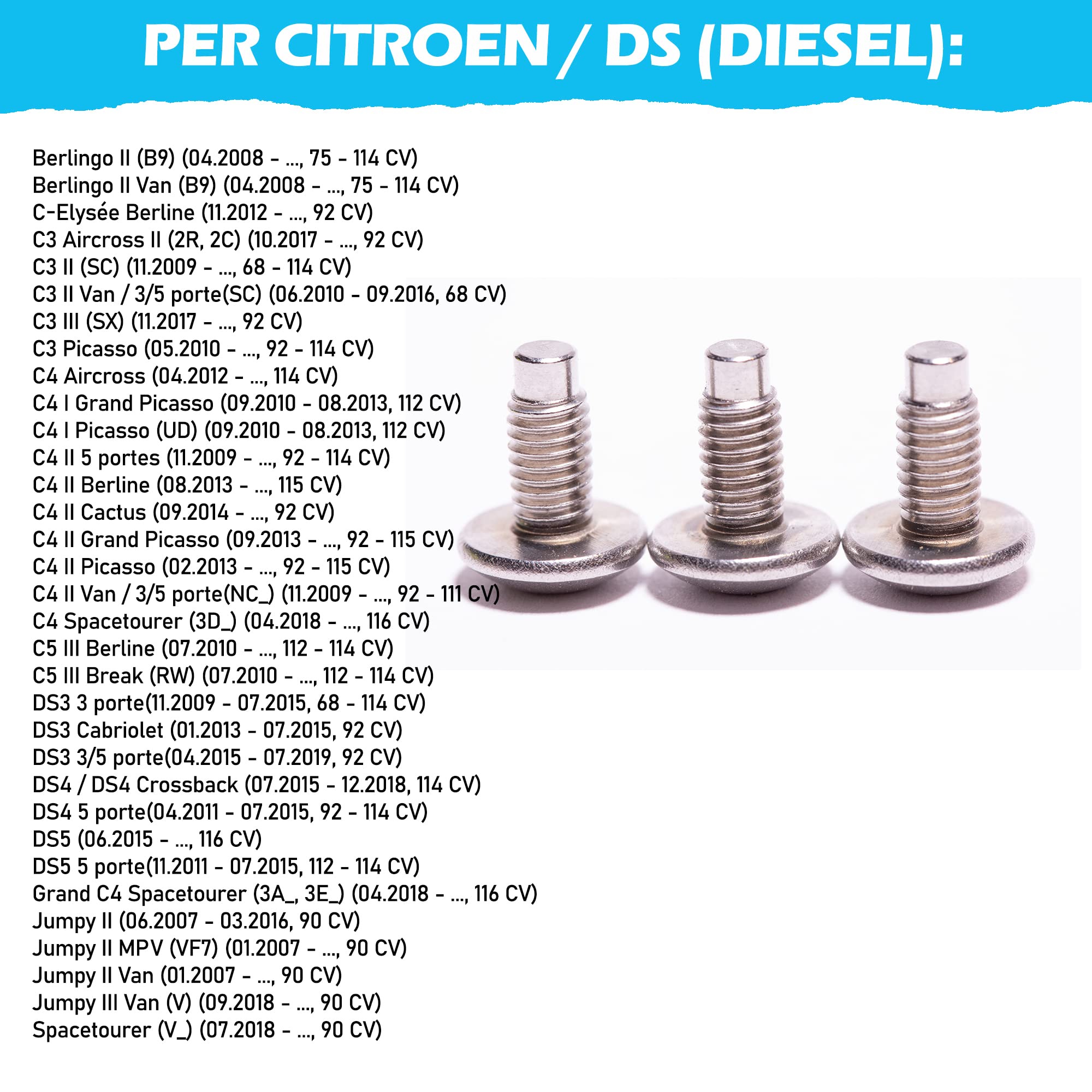 BLUMKRAFT 10x Viti compatibili con Peugeot Citroen DS OEM 190449 VITE INOX per filtro diesel