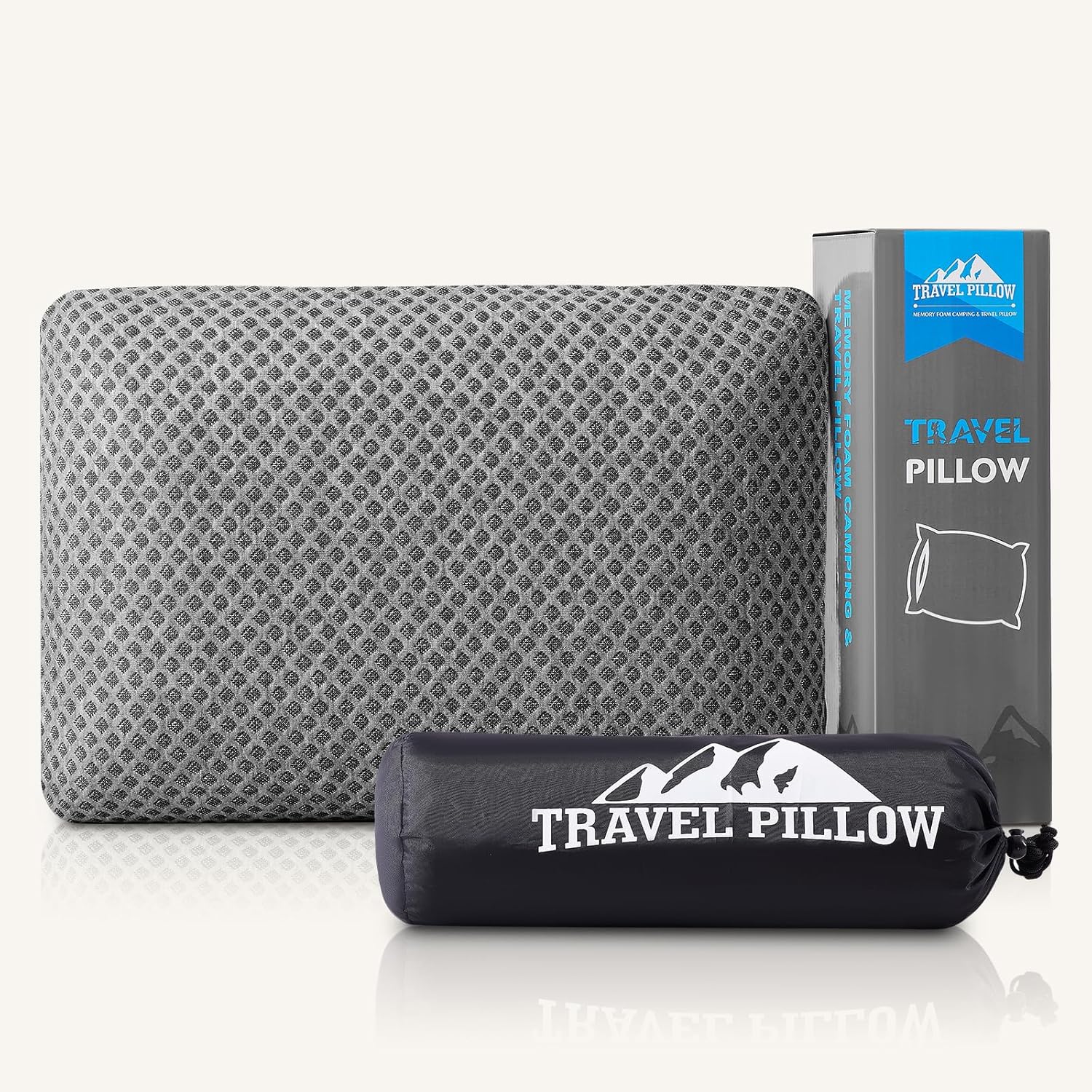 Travel Pillow Memory Foam Pillows, Camping Pillow-Compressible Medium Firm, Breathable Cover, Ideal Backpacking Hiking, Bed Pillows, Airplane and Car (Dark Grey, S)