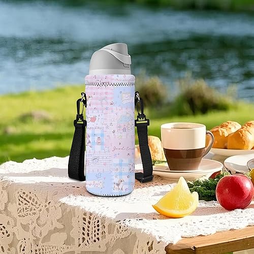 Vista 107 de AUPET botella de agua con aislamiento, botella de agua de neopreno aislado, bolsa para transportar, 500 mililitros, correa para el hombro ajustable