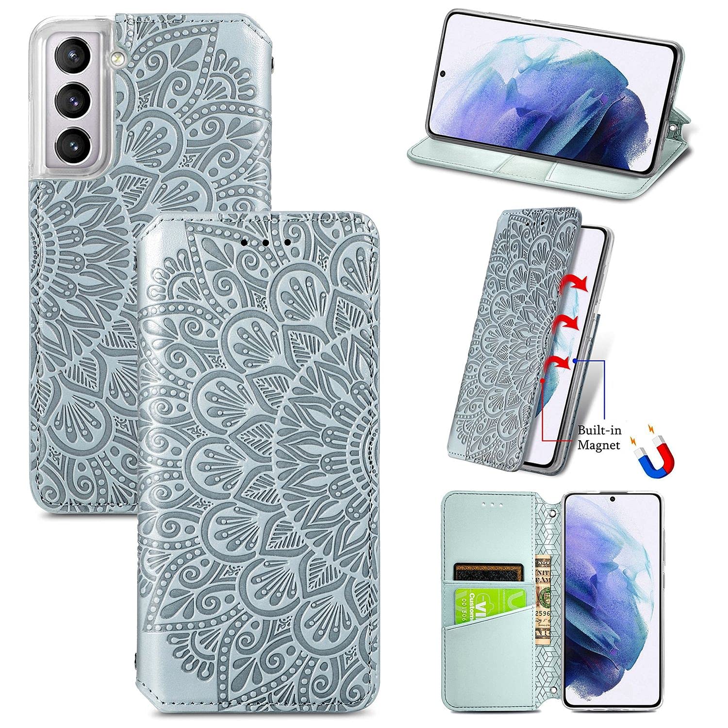 Coque Samsung S21 Plus résistante motif mandala gris anti-rayures - 7