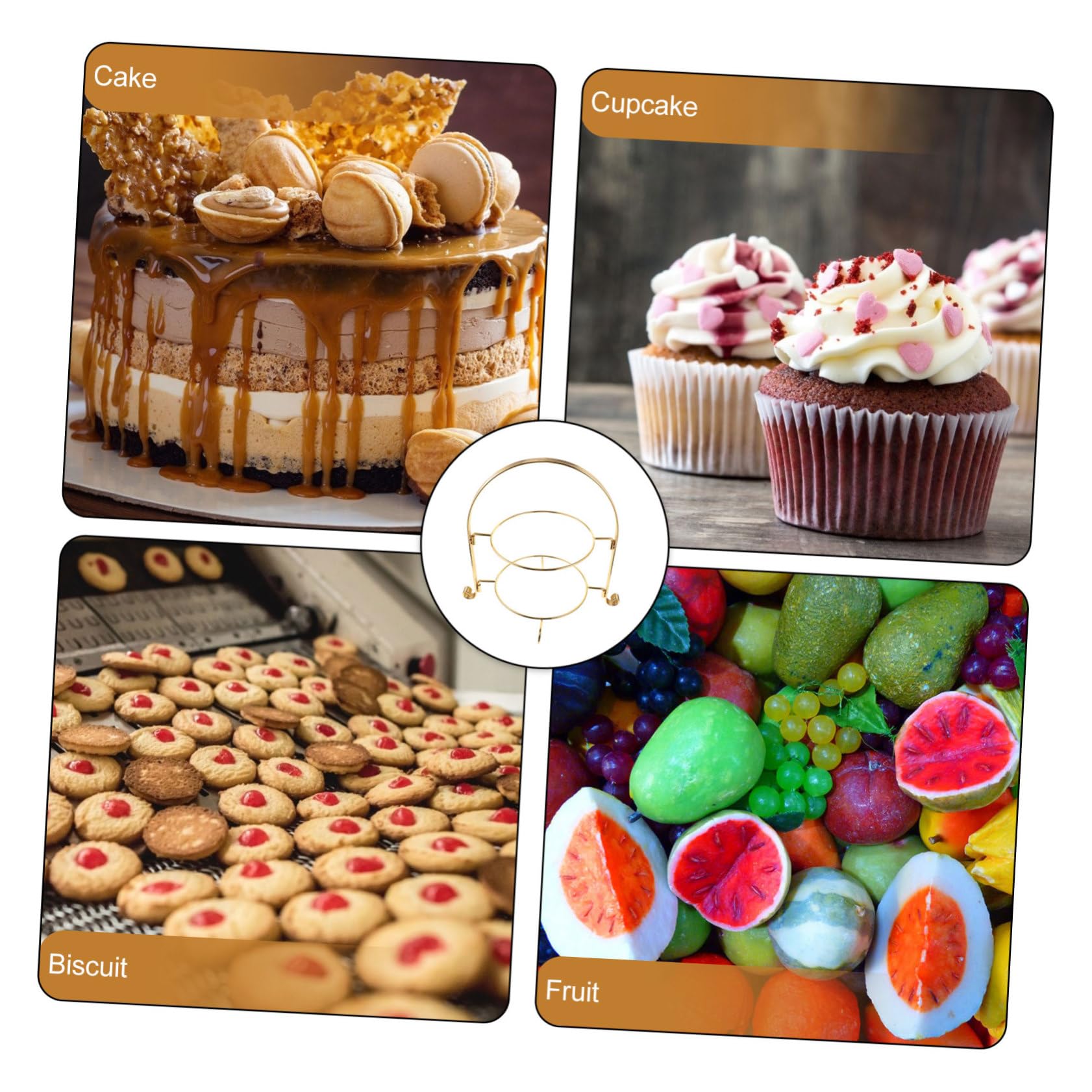 Alipis Alzatina per Cupcake a 2 Livelli in Metallo Oro, Vassoio Dolci, Facile da Assemblare, per Feste di Compleanno e Tavola Dessert