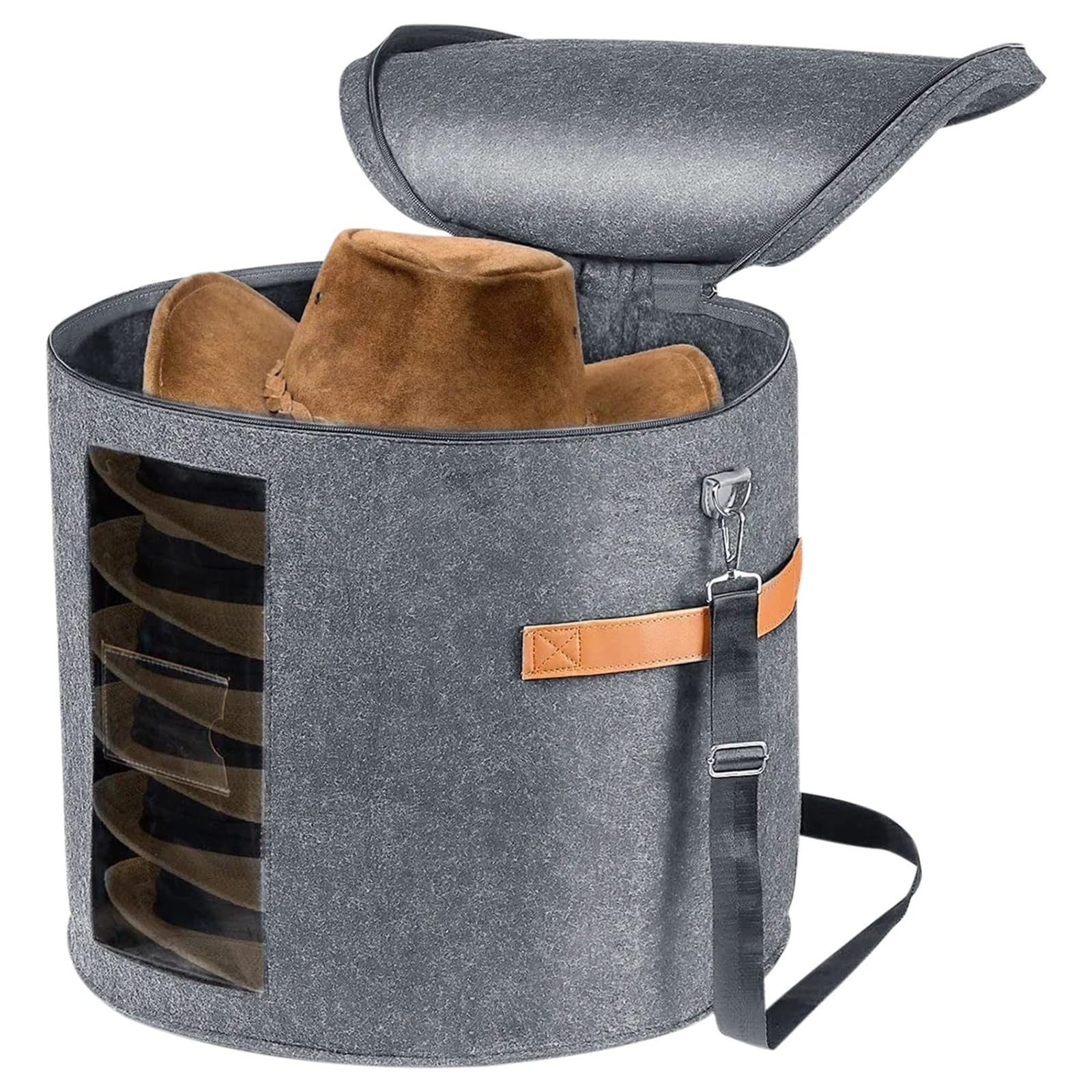 SNRTKA Hat Storage Box Hat Storage Box Large Capacity Portable Travel Felt Clothes Organizers with Zippered Lid and Adjustable Shoulder Strap for Hat