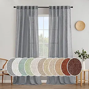 MIULEE Grey Linen Curtains 96 Inch Long for Bedroom Living Room, Soft Thick Linen Textured Window Drapes Gray Semi Sheer Light Filtering Back Tab Rod Pocket Burlap Look Decor, 2 Panels