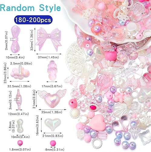 Miniatura 2 de Forise Cuentas de acrílico surtidas estilo aleatorio, caramelo rosa, pastel, flor, mariposa, cuentas a granel para hacer joyas, pulseras, collares,