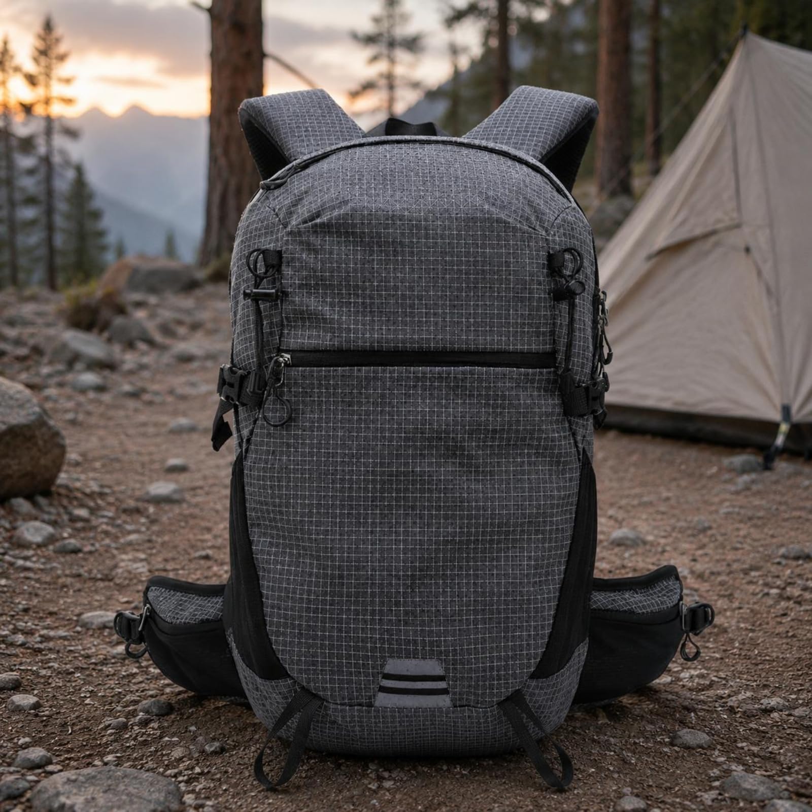 Wanderrucksack mit Hüftgurt Kompressionsriemen Frontlader-Rucksack Tragegriff Oben Outdoor-Ausrüstung für Wandern, Schwarz, Schwarz