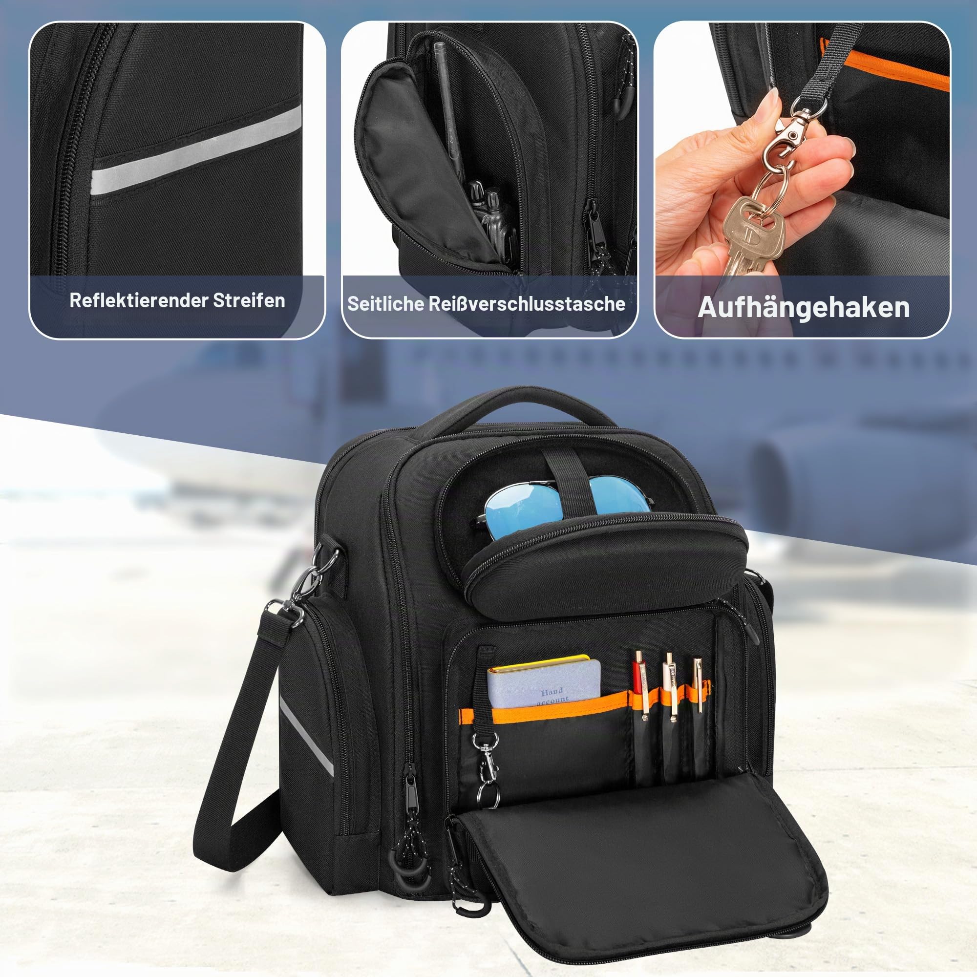 Damero Pilotenkoffer für Kopfhörer, Kopfhörer Tasche für Flieger, Schwarz