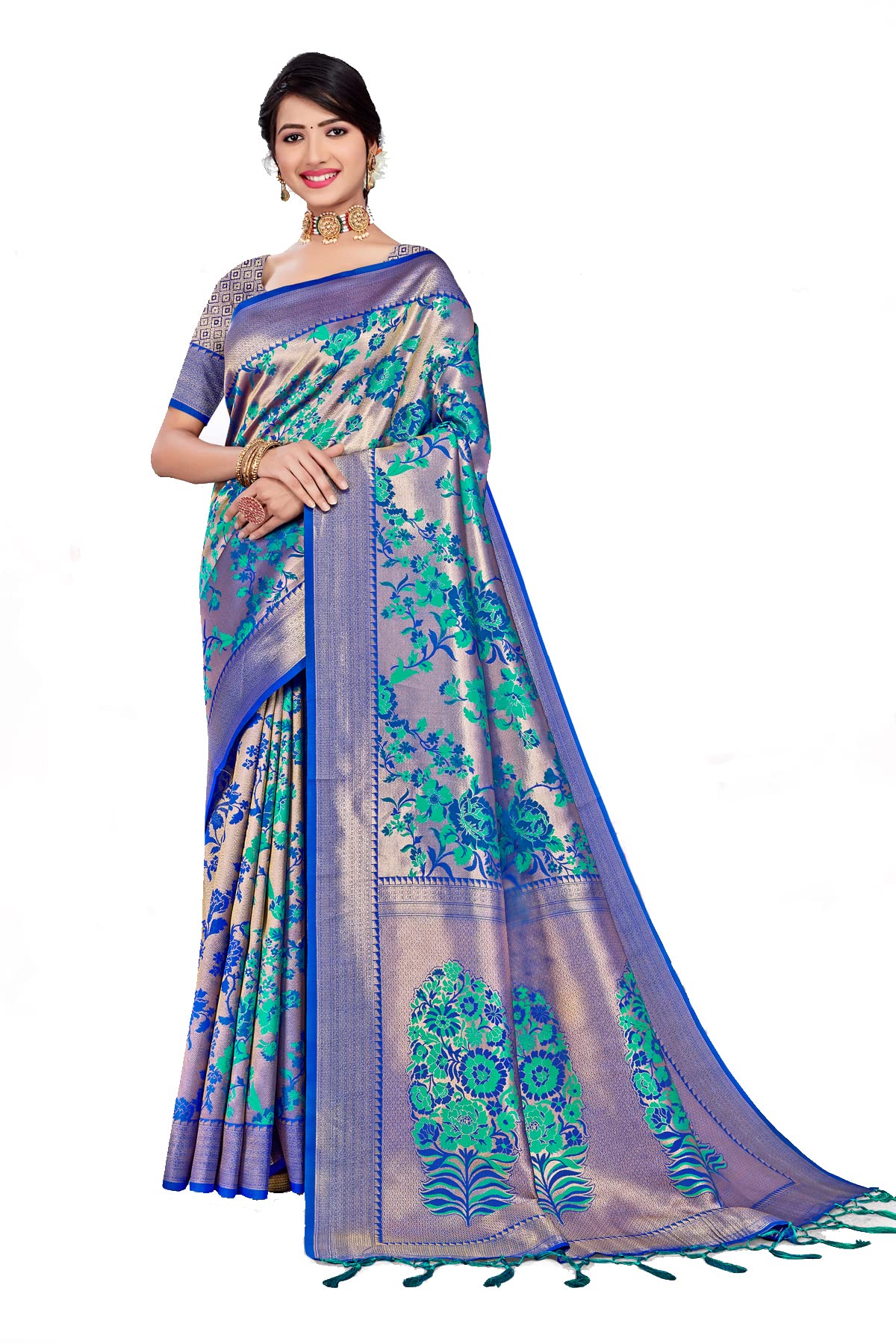 Jaanvi fashion Women's Paithani Silk Saree With Zari Work & Blouse Piece