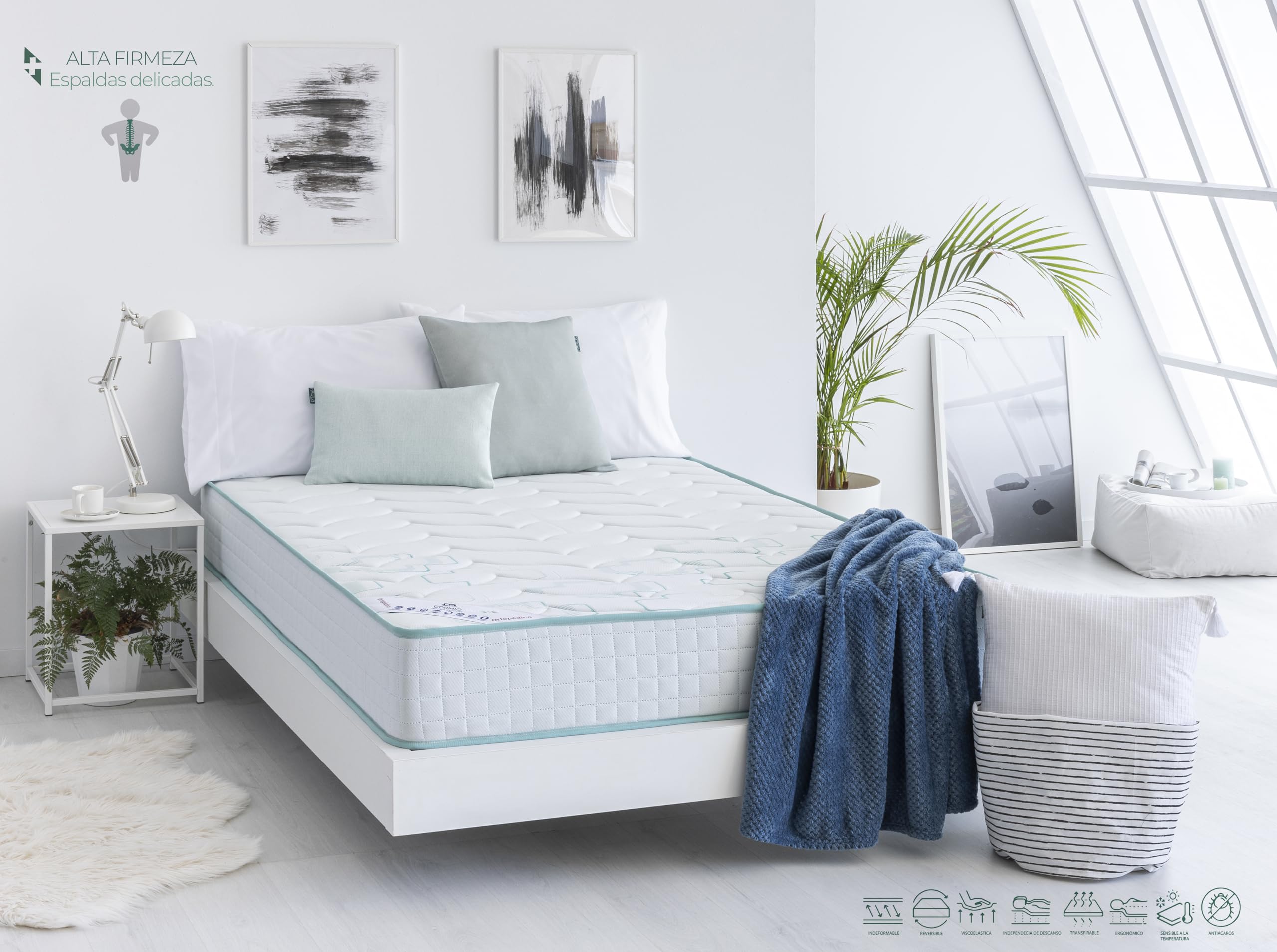 Dormio Ortopédico - Colchón Viscoelástico adaptable, Multiacolchado, Antideformaciones, Medida 135x190, Tratamiento antiácaros y antibacterias. Fabricado en España.