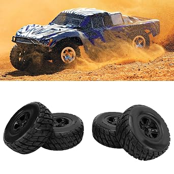 4Pcs RC Short Course Truck Tires Premium Rubber Plastic Replacement Tires with Excellent Grip and Abrasion Resistance for 1/10 Scale RC Short Course Trucks Including Slash (Black)