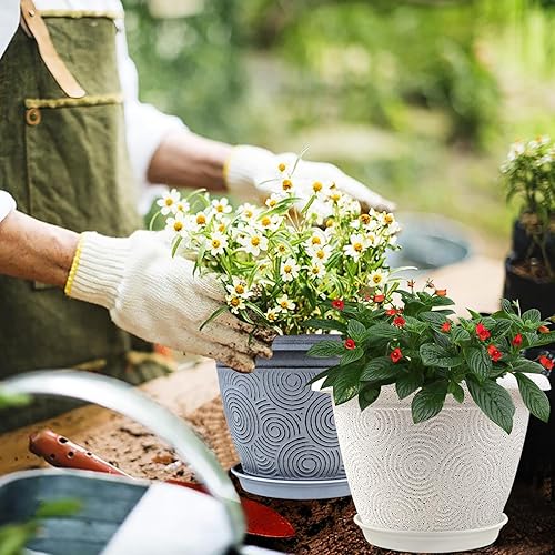 Miniatura 2 de Macetas de 6 Pulgadas para Plantas de Flor, Juego de 6 Macetas Plásticas Pequeñas con Agujero de Drenaje y Bandeja, Maceta de Jardín Moderna y