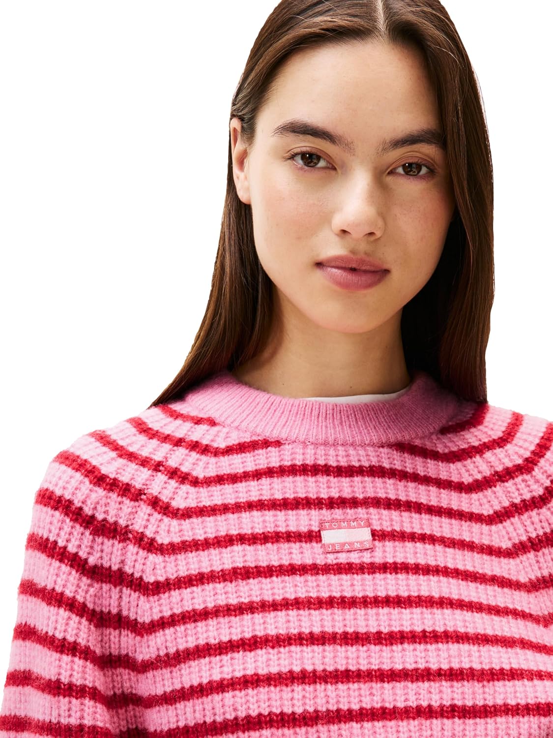 Tommy Jeans Women's Wool Blend Pullover Crewneck Sweater with Embroidered Flag Logo