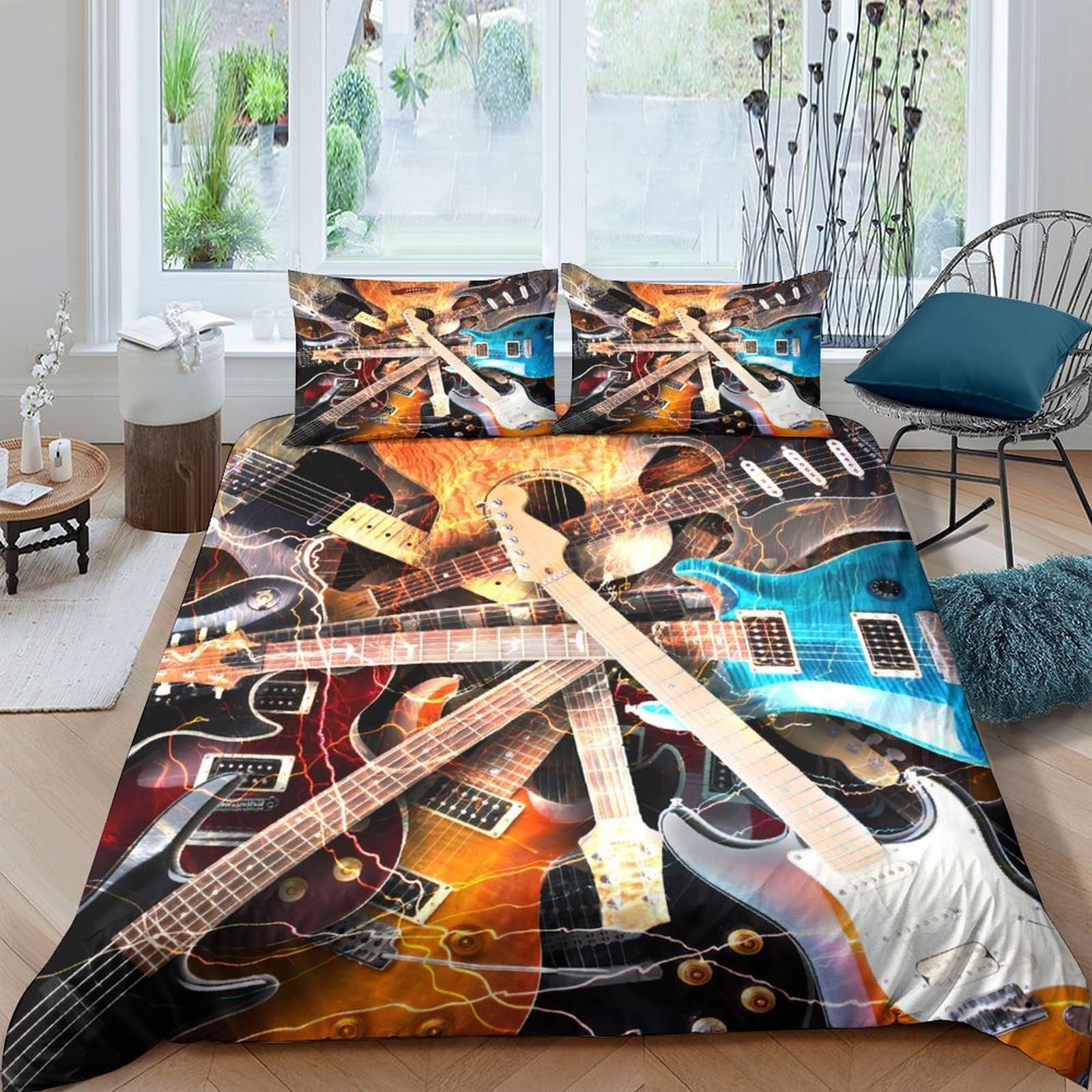 Ctjqhvkz Style-6 3D Printed Electric Guitar Fitted Sheet Microfiber Soft Music Bed Cover For Bedroom Guest Room Decor Easy Care Single（135X200cm）