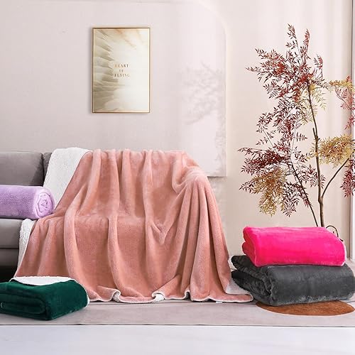 Miniatura 9 de Exclusivo Mezcla Manta reversible de forro polar Sherpa de tamaño individual, manta supersuave y mullida de 460 GSM, gruesa y cálida para invierno,