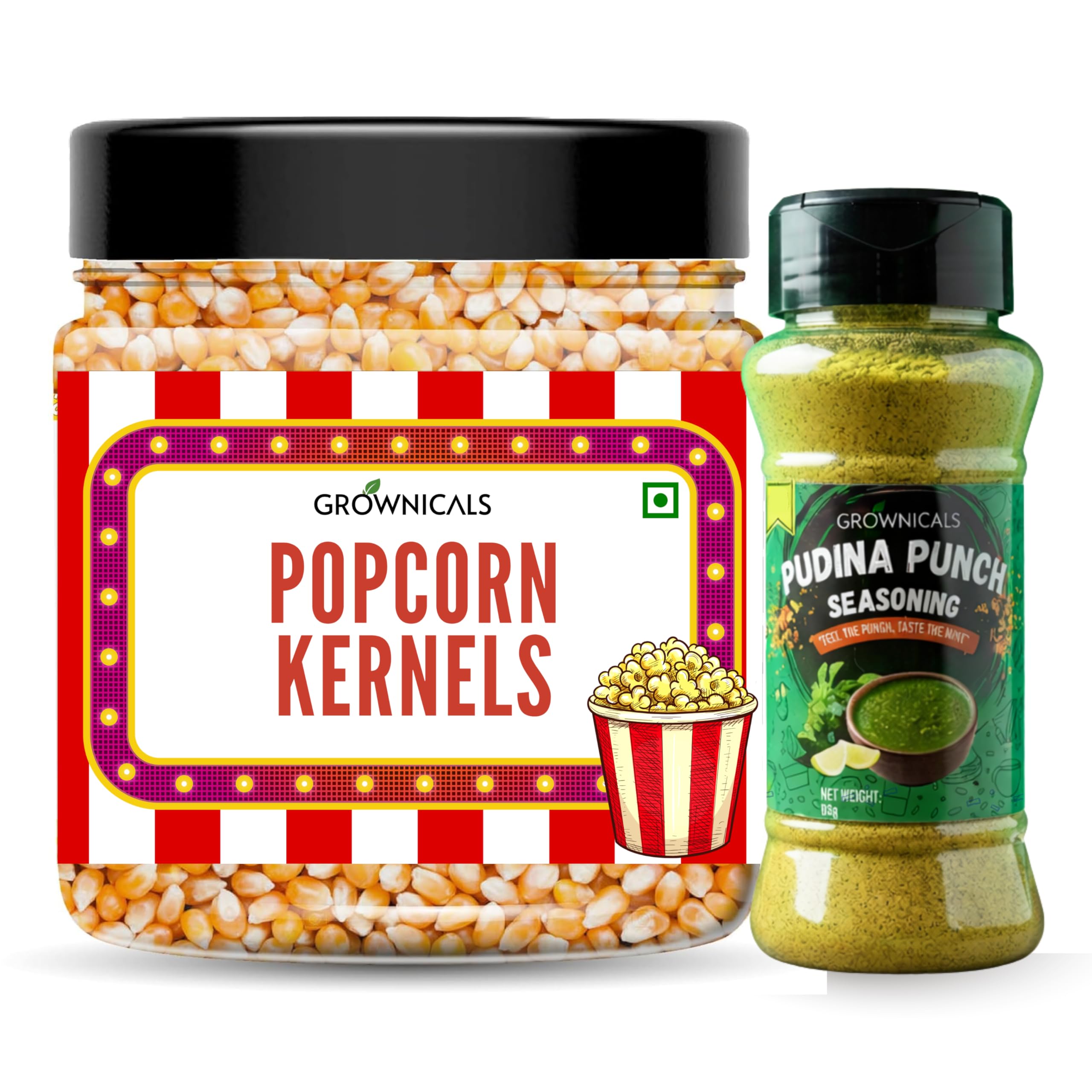GROWNICALS Premium Popcorn Kernels (350g) with FREE Pudina Seasoning | Gourmet Pop Corn Seeds | High Expansion, A-Grade Maize | Non-GMO | Perfect for Microwave, Cooker & Air Popper-image-45