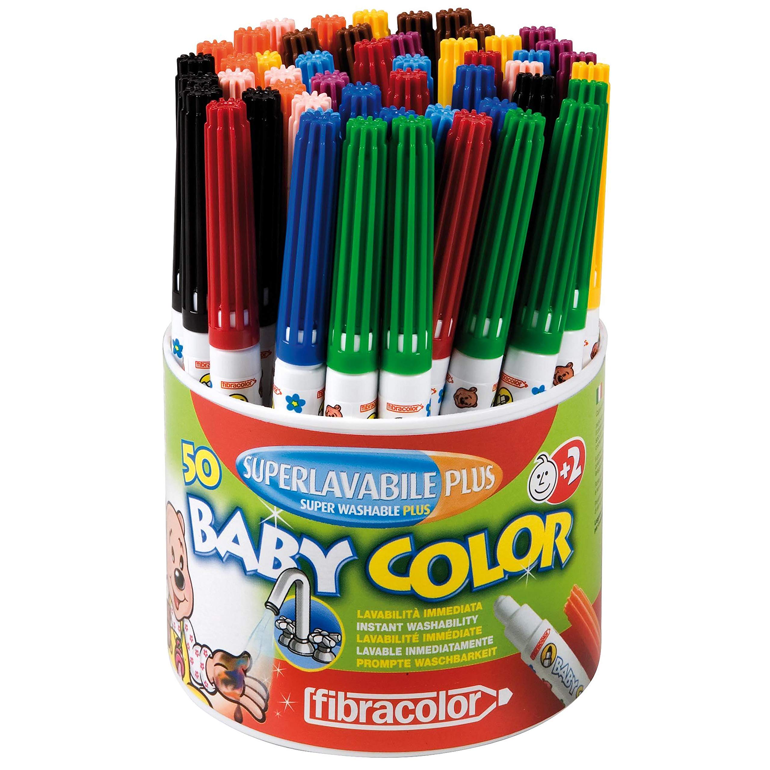FIBRACOLOR Baby Color Pot de 50 marqueurs pointe de sécurité lavables uniquement avec de l'eau