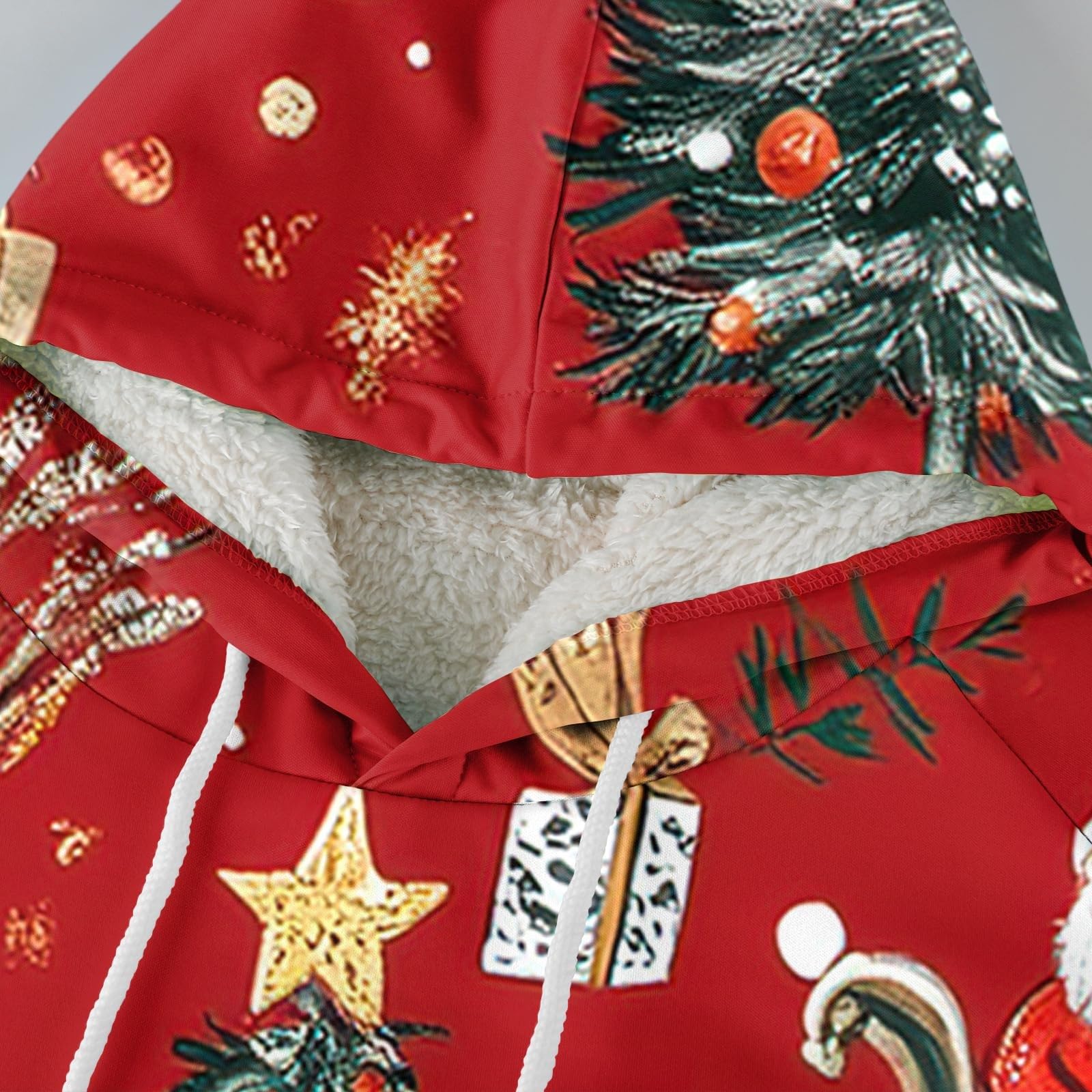 Sudadera con capucha de Navidad con forro polar para hombre, divertido Papá Noel, árbol de Navidad, sudaderas de manga larga, cálidas, disfraces de Navidad