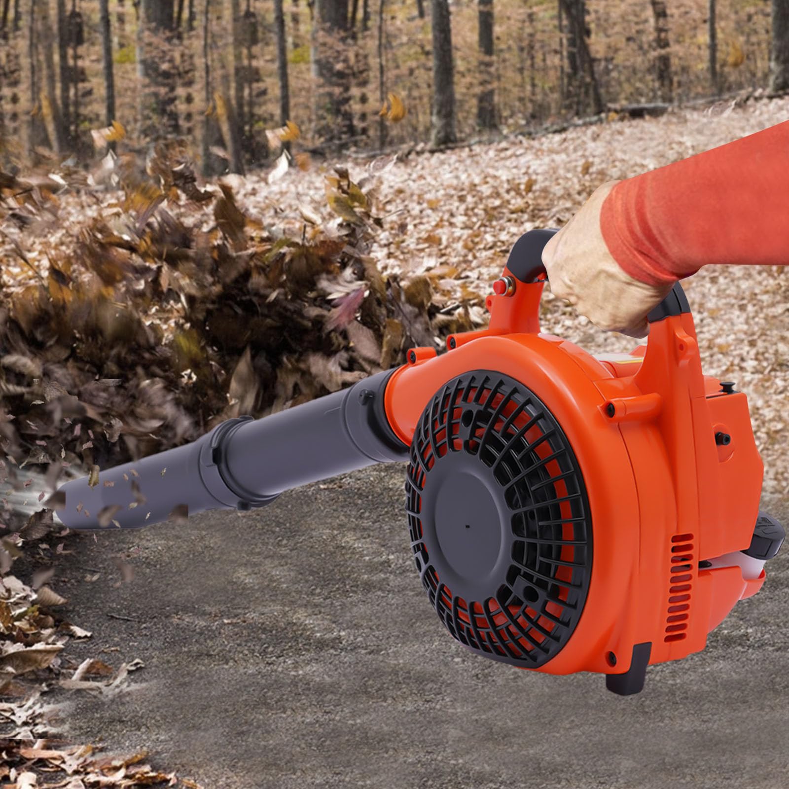 Soplador de hojas de gasolina de 2 tiempos, 25 4 cc, 0 75 kW, 750 W, 7000 rpm, flujo de aire 270 km, 270 kmh, soplador de hojas inalámbrico, silencioso, silencioso, para jardín, terraza, patio