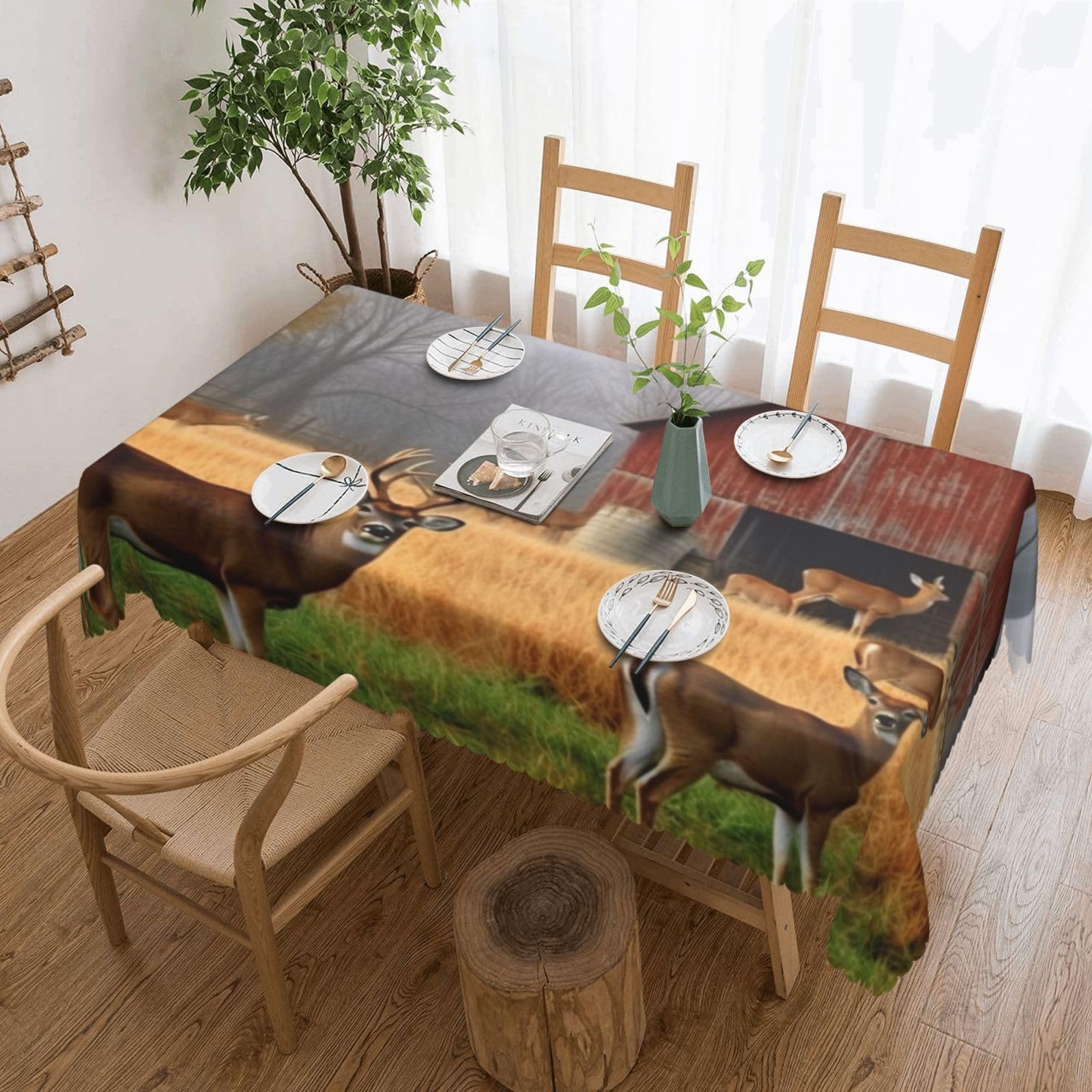 Nappe rectangulaire de ferme avec cerf pour repas de jardin