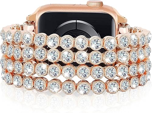 VISOOM Pulsera brillante compatible con Apple Watch Series 8 de oro rosa de 1.575 pulgadas, 1.496 pulgadas, 1.614 pulgadas, Series SE76, correa disponible en Yaxa Peru
