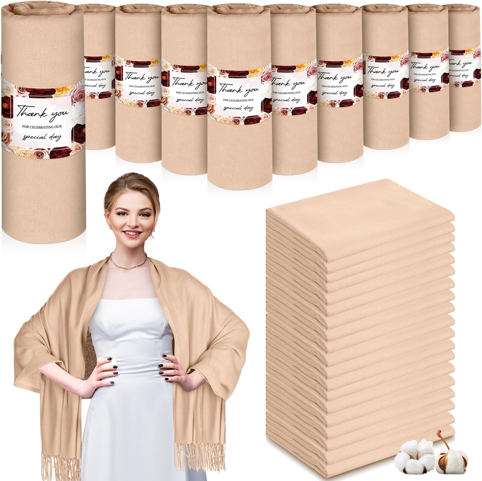 50 Pack Pashmina Shawl Bulk Pashmina Wraps Scarf for Guest Wedding Favor Women Gifts Bridal Shower Birthday Party