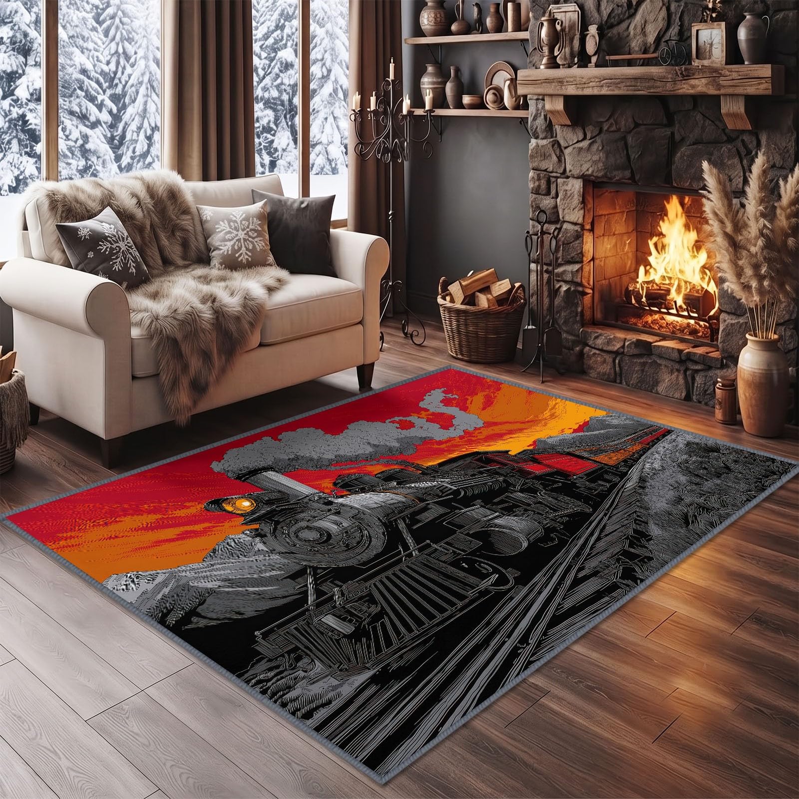 Alfombra de salon vintage para crear una zona de juegos de estilo industrial