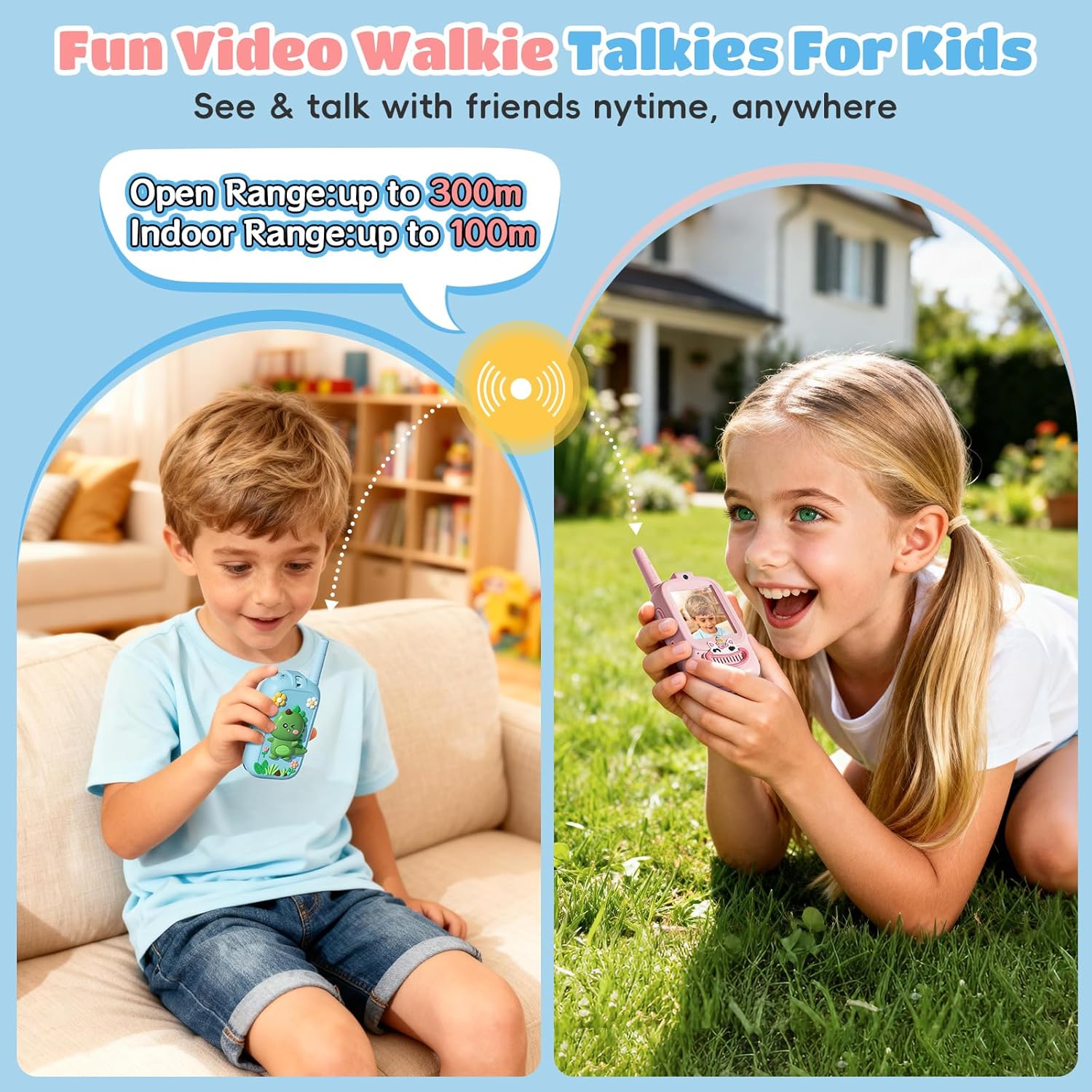 Video Walkie Talkies for Kids – Kids Walkie Talkies 2 Pack with Cute Silicone Cover, Voice Changer, 1000FT Range, Fun Indoor Outdoor Toys – Birthday for Boys and Girls Ages 3-10 - Image 2