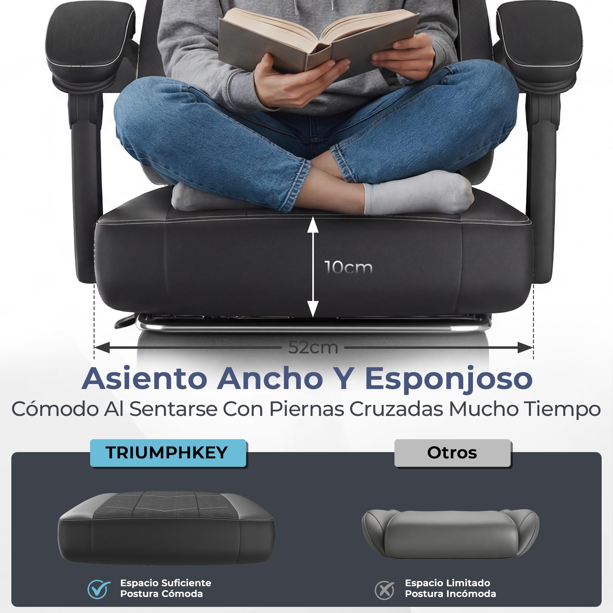 TRIUMPHKEY Silla Gamer Ergonómica, Silla de Oficina con Reposapiés, Inclinable, Soporte Lumbar, Cojín de Muelles, Reposabrazos Sincronizados, Capacidad de Carga 200kg, Negro Obsidiana