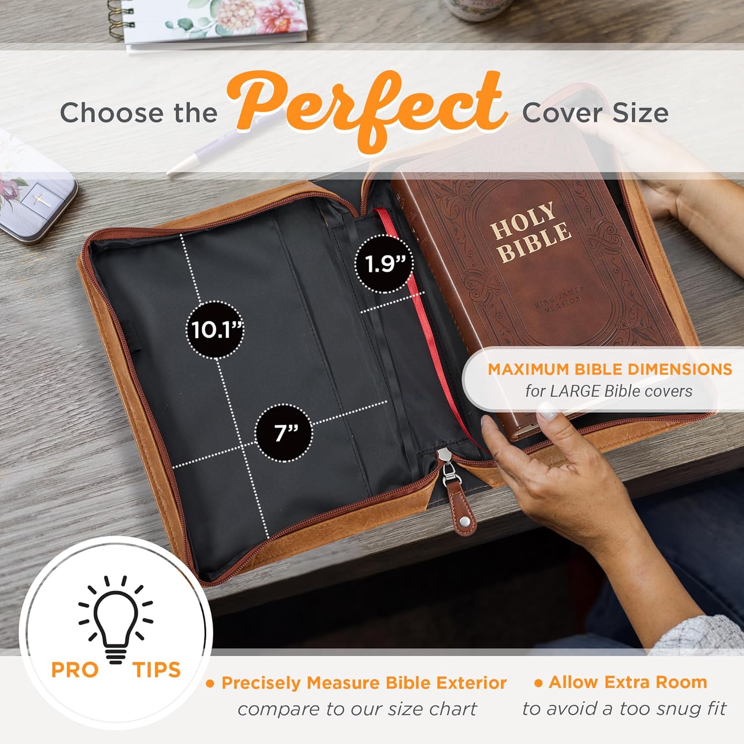Christian Art Gifts Classic Vegan Leather Bible Cover for Men: Trust in the Lord - Inspirational Bible Verse, Sturdy Easy Carry Book Case w/Pen Loops, Brown, Large