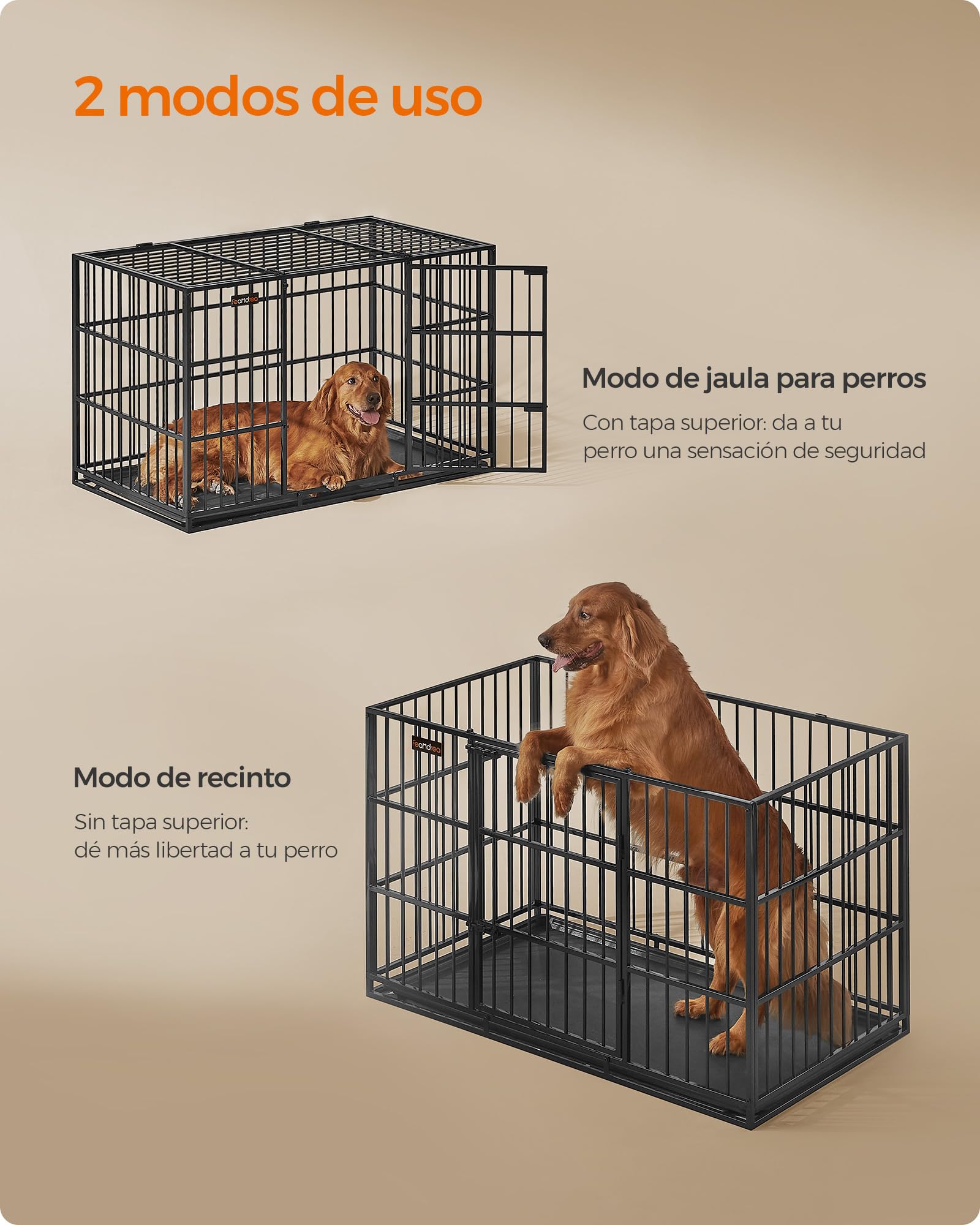 Feandrea Jaula Pesada para Perros, Jaula para Mascotas, 122 x 75 x 80 cm para Perros Medianos y Grandes, con Bandeja Extraíble, Doble Puerta, Fácil de Limpiar, Negro Tinta PPD006B01