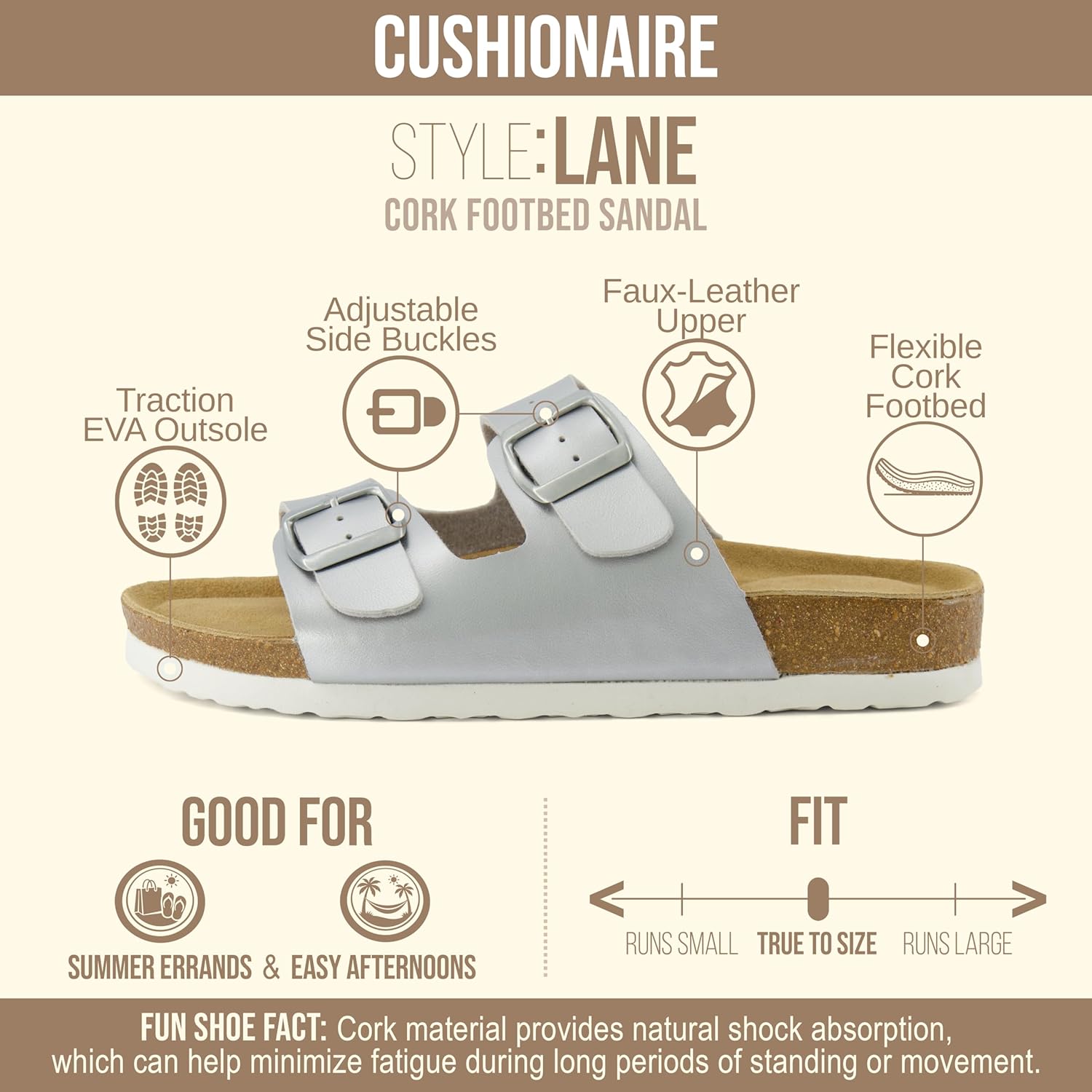 CUSHIONAIRE Lane Cork Footbed Sandals for Women – Comfortable Double Buckle Slip-On with Genuine Suede Footbed & Arch Support Slides for Women Footwear - Image 4
