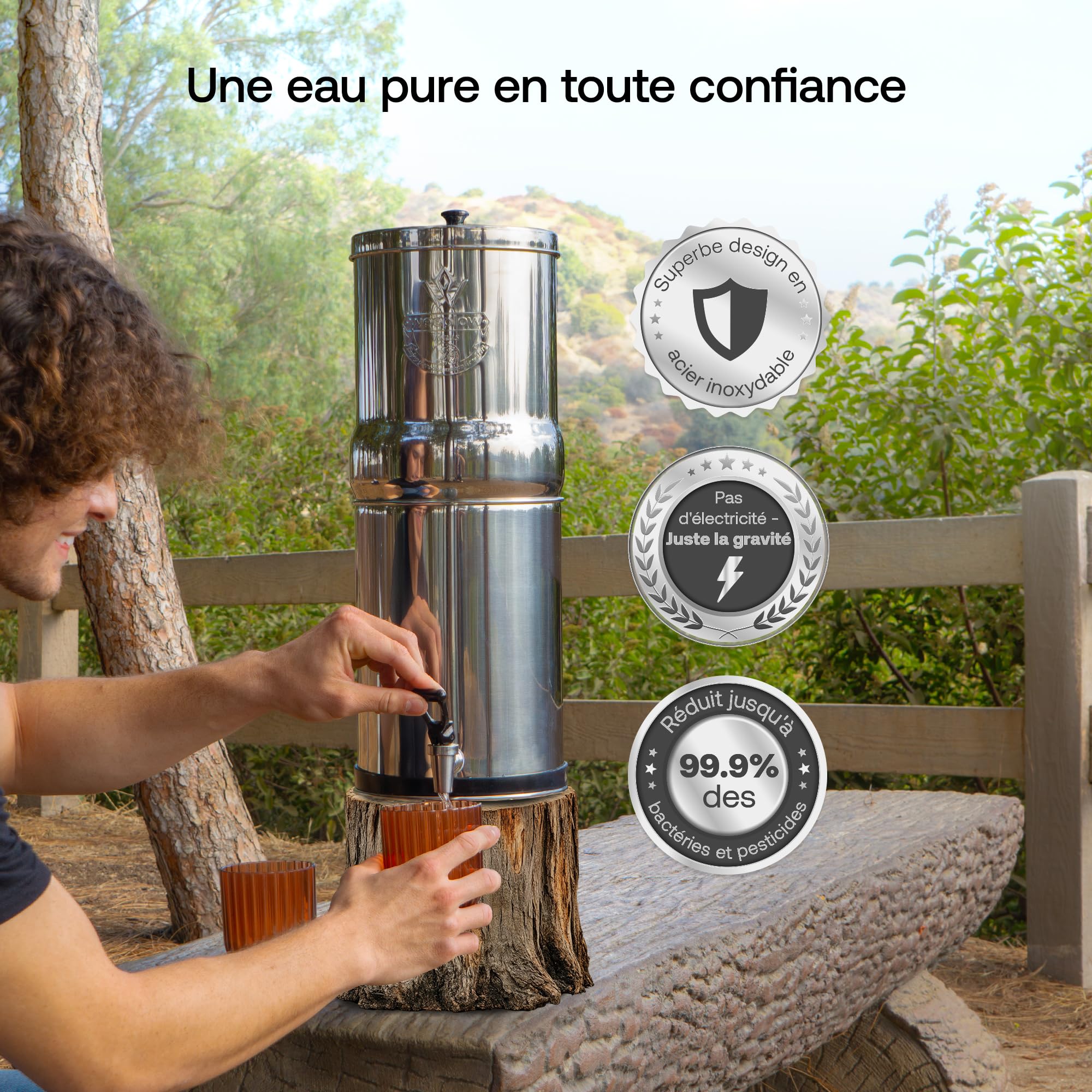 Weeplow® Venus ECO - Système de Filtration d'Eau par Gravité 5.6L Litres AISI 304 avec 2 Eléments de Purification O'Pure 2 Et Robinet 100% Inox (Inox, 5.6L ECO)