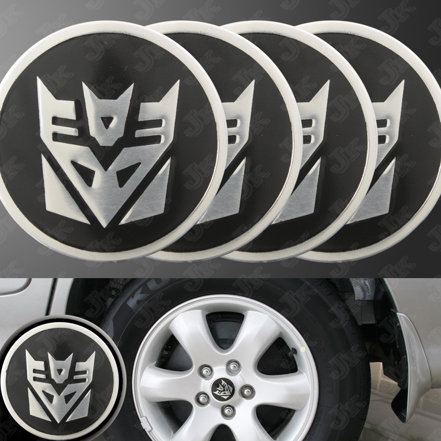 TDS Transformers Deceptacon Wheel Center Black/Chrome Decals, 4-Pcs ...