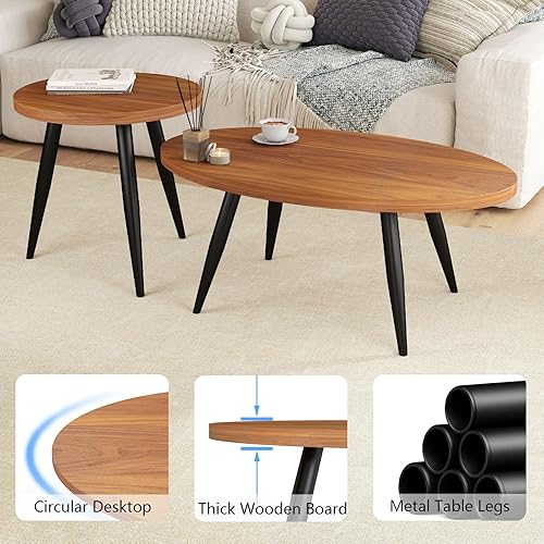 Miniatura 4 de Juego de 2 mesas auxiliares, mesa auxiliar anidable, mesa auxiliar para sofá para granja y sala de estar (marrón)