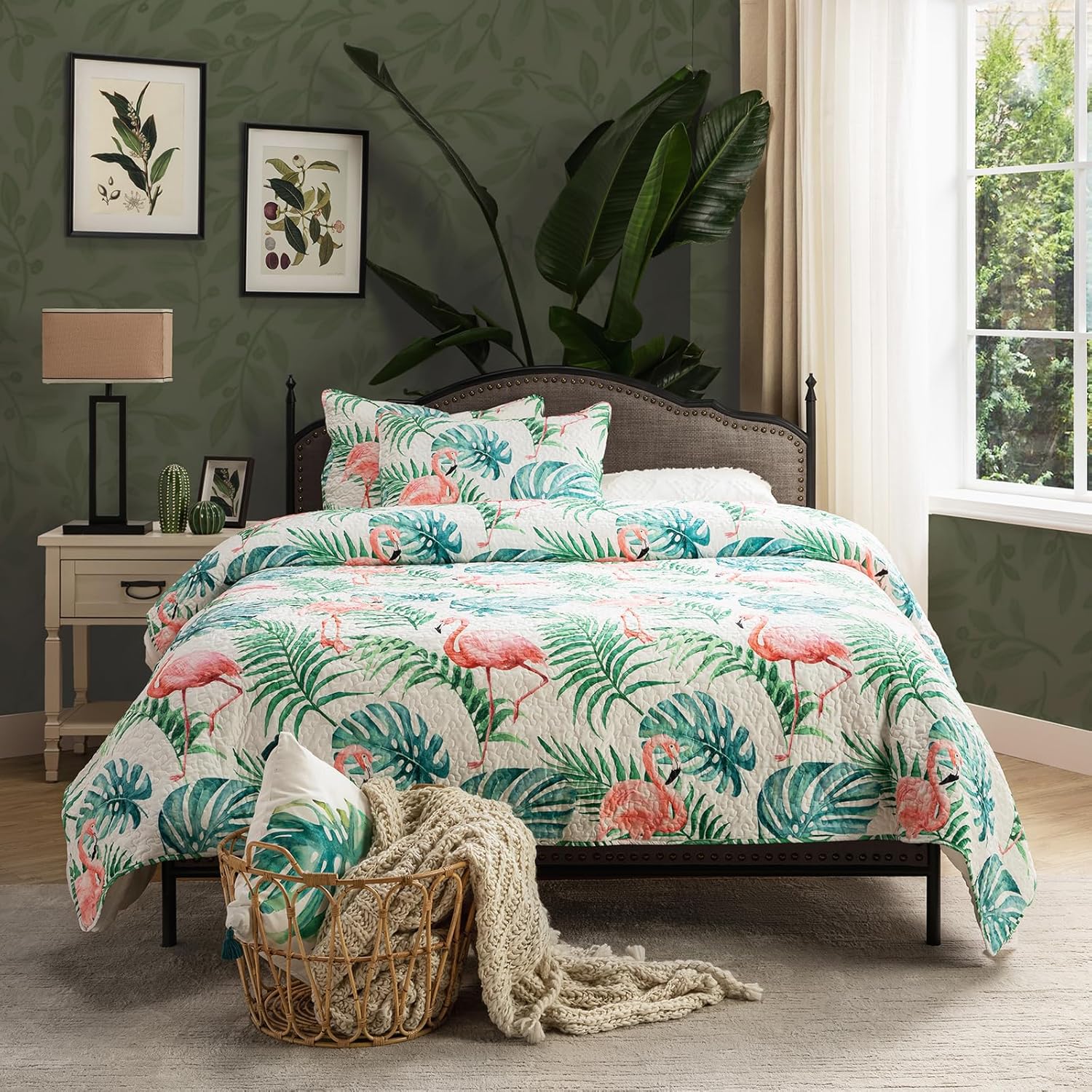 EcoHarbor King Bed Frame with Headboard, Farmhouse Metal Platform Bed Linen Upholstered Bed Frame with Strong Wood Slats Support, No Box Spring Needed/Easy Assembly/Noise Free/Non-Slip (Brown)