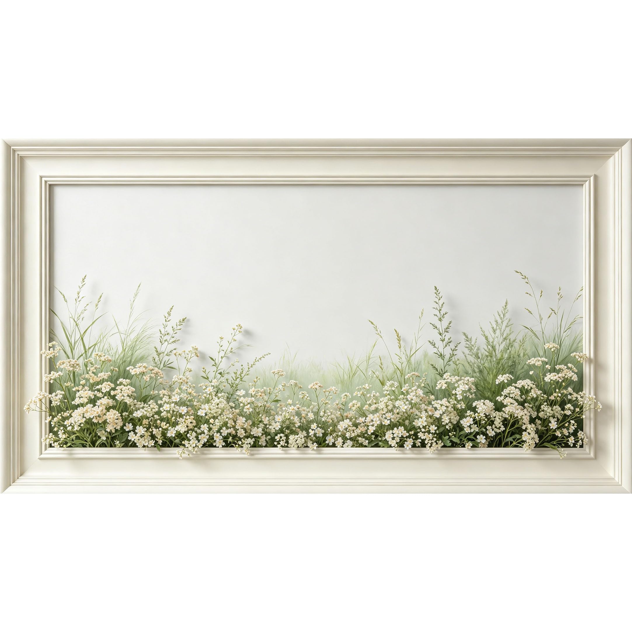 QZLITHOTIC 50×100cm 3D Framed Wall Art， Botanical Wildflower Meadow Self?Adhesive Mural， Water?Activated Peel & Stick Fabric Decor Wall Decal for Bedroom Living Room