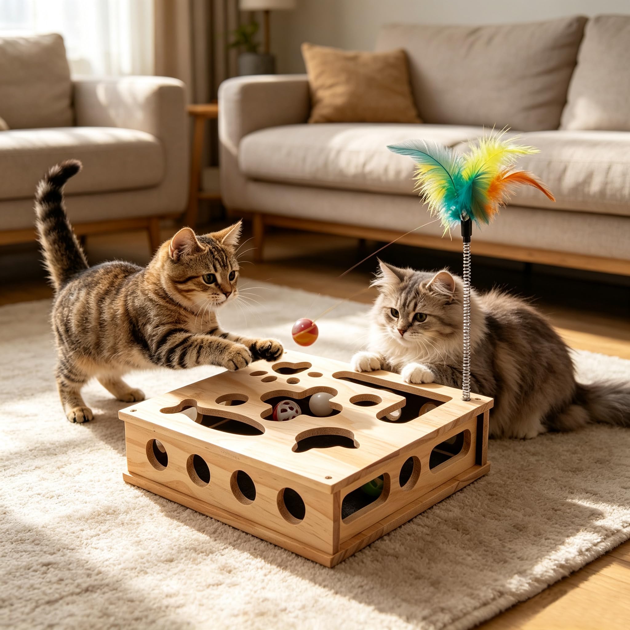Caja lima de uñas para gatos y rascador interactivo 2 en 1
