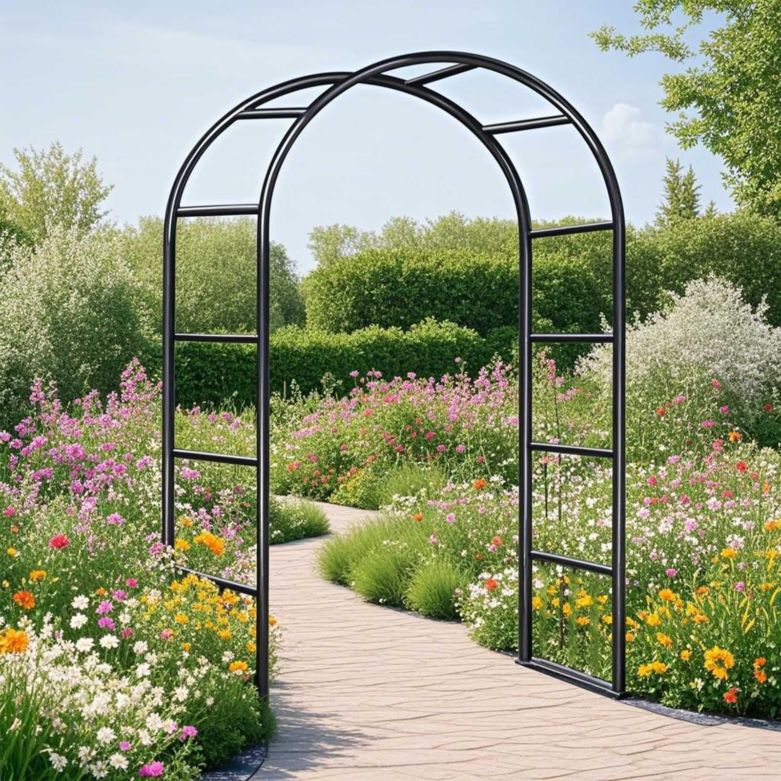 Rosenbogen aus Metall Stabil 80 100 120 140 180 200 240cm Rostschutz Rankbogen Rankhilfe Gartenbogen Torbogen für Kletterpflanzen Balkon Hochzeit Feiern Gartendekoration(Schwarz,W120 X H220cm)