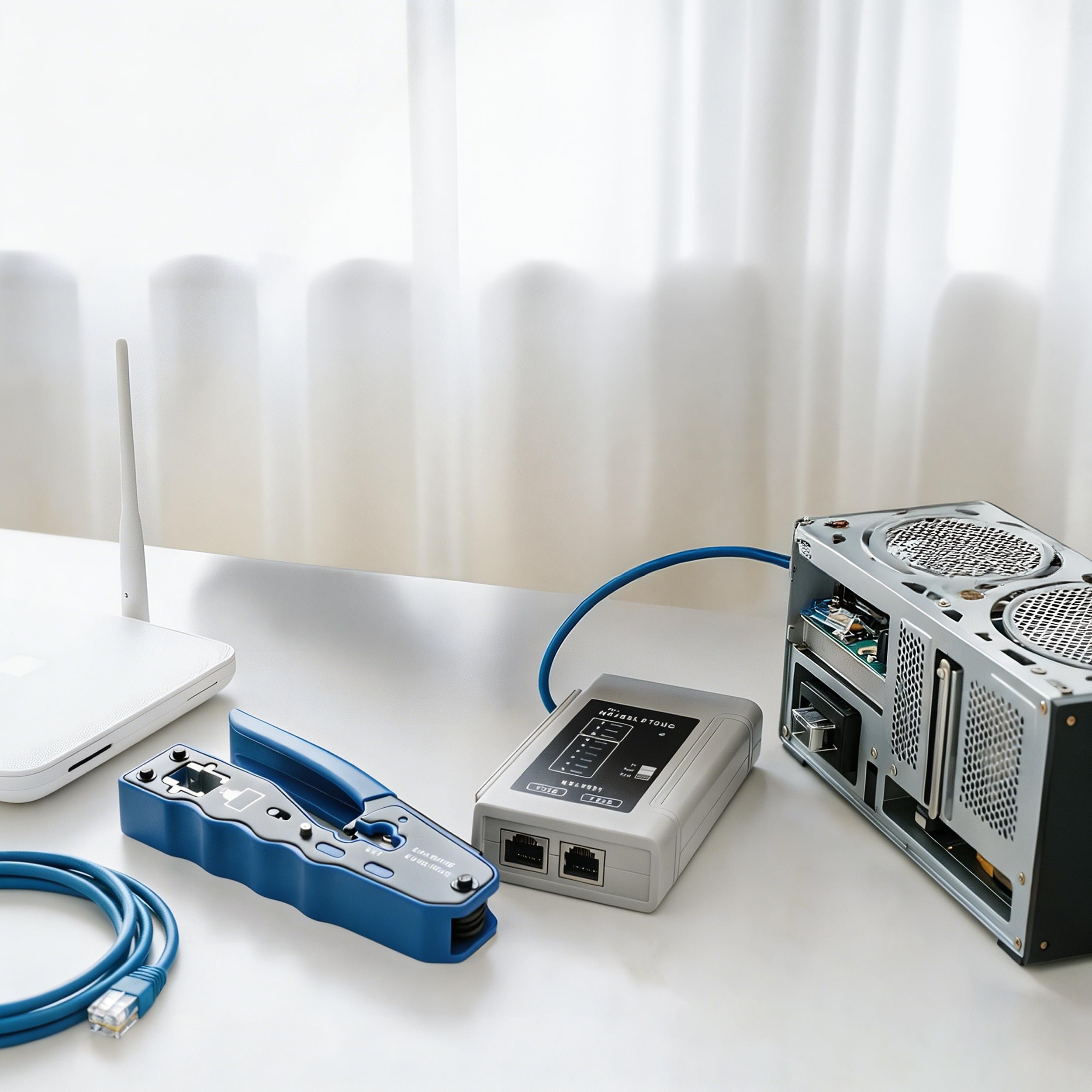 Kit d'outils à sertir RJ45 pour connecteurs modulaires Cat5e, Cat6, Cat6a, 8P8C, outil de sertissage Cat6, pince à dénuder et testeur de câble réseau (pile 9 V non incluse)