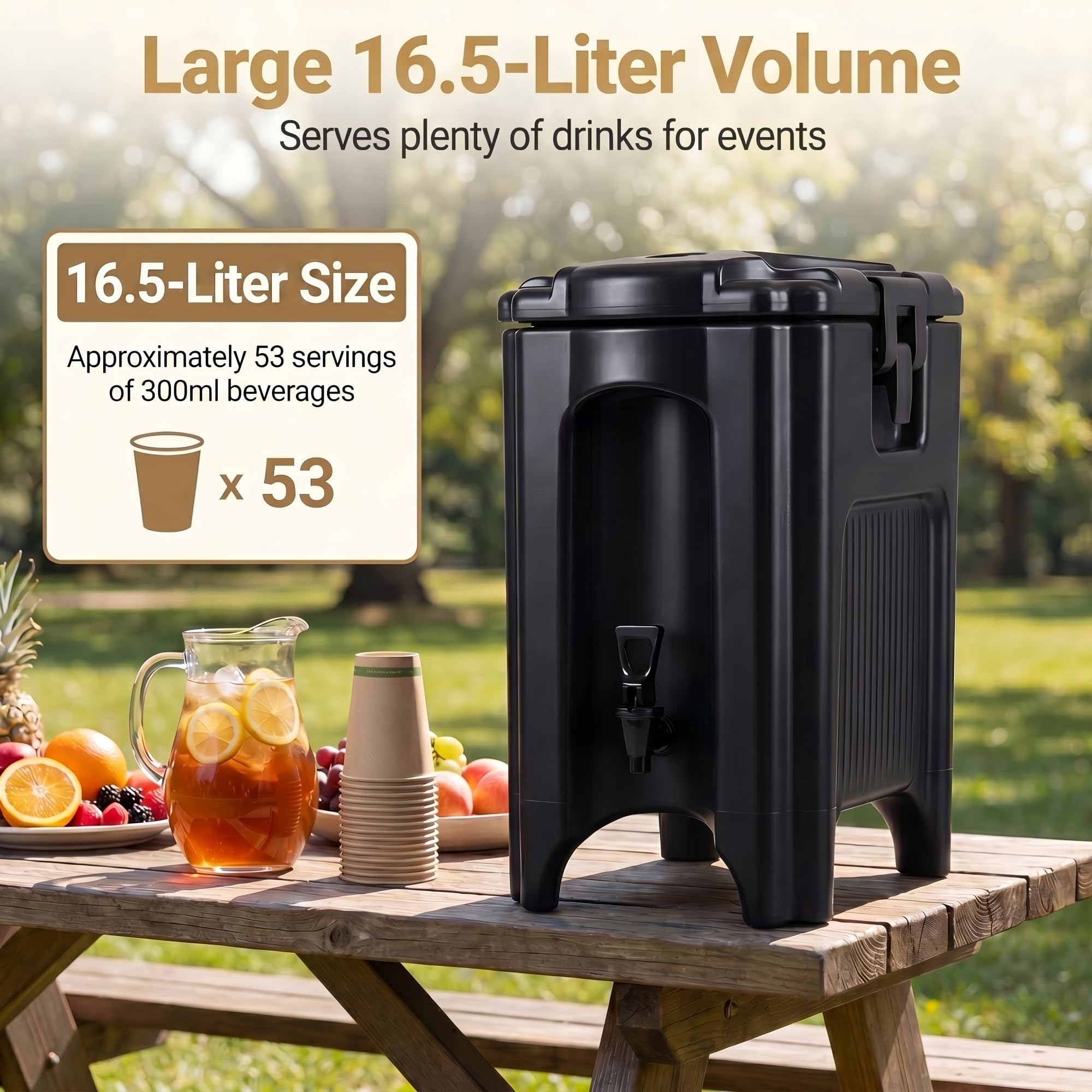 LIFEZEAL 16,5 L Distributore per Bevande Isolato, Distributore per Bevande Calde e Fredde con Rubinetto Antigoccia, Contenitore Isotermico per Caffè, Birra e Succo di Frutta, per Bar e Ristoranti