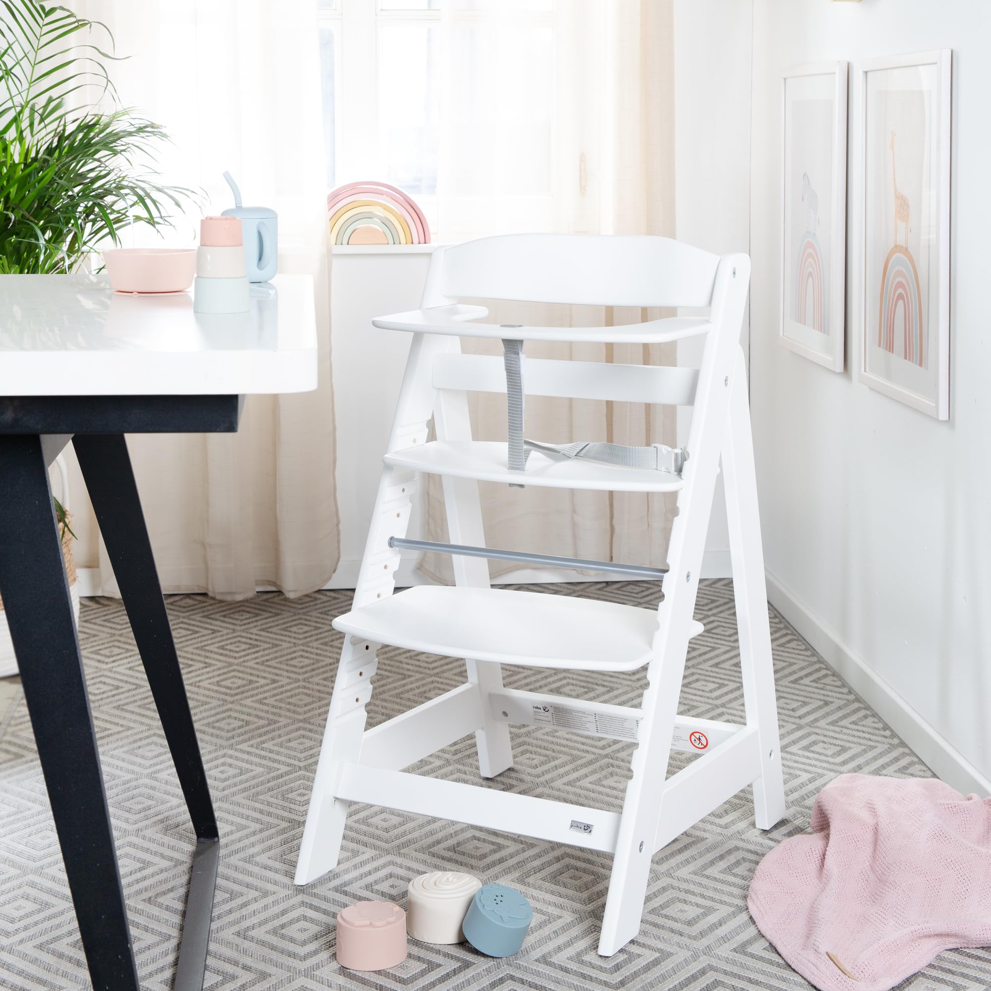 roba Babyhochstuhl Sit Up Click 'N' Flex - Rozwijające się krzesełko do karmienia z drewna - Regulowane krzesełko dla dzieci z pasem krokowym - Od 6. miesiąca do 70 kg - Biały