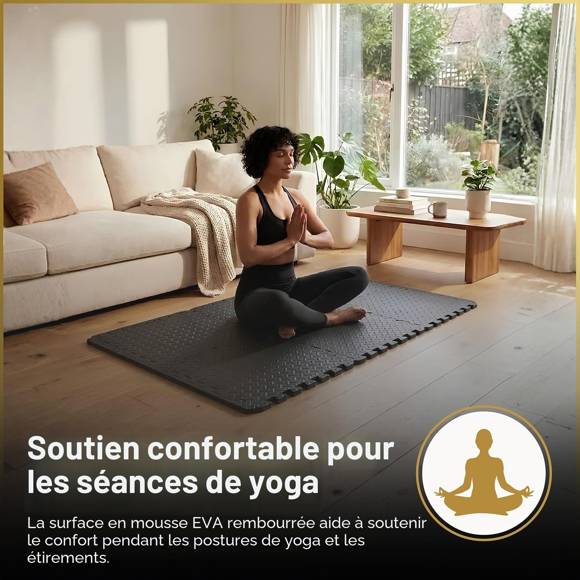 Lot de 24 dalles de sol emboîtables en EVA - Coussin en caoutchouc antidérapant pour entraînement à la maison - Tapis de yoga - 60 x 60 cm - Noir